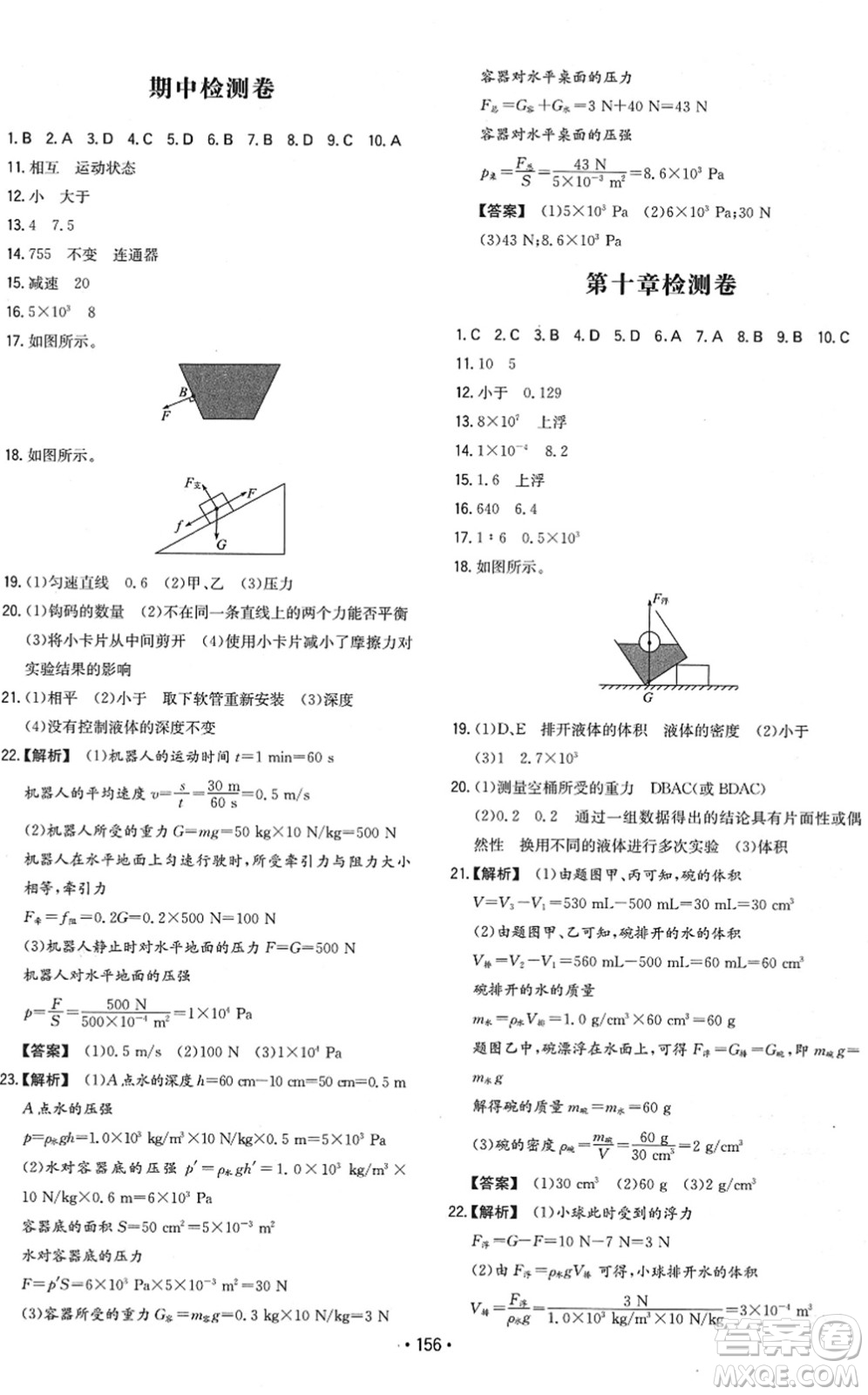 湖南教育出版社2022一本同步訓(xùn)練八年級物理下冊RJ人教版答案