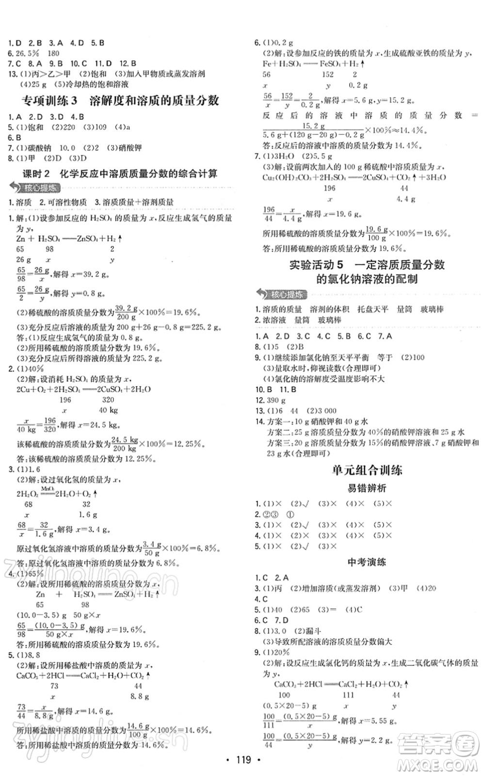 湖南教育出版社2022一本同步訓(xùn)練九年級化學(xué)下冊RJ人教版答案