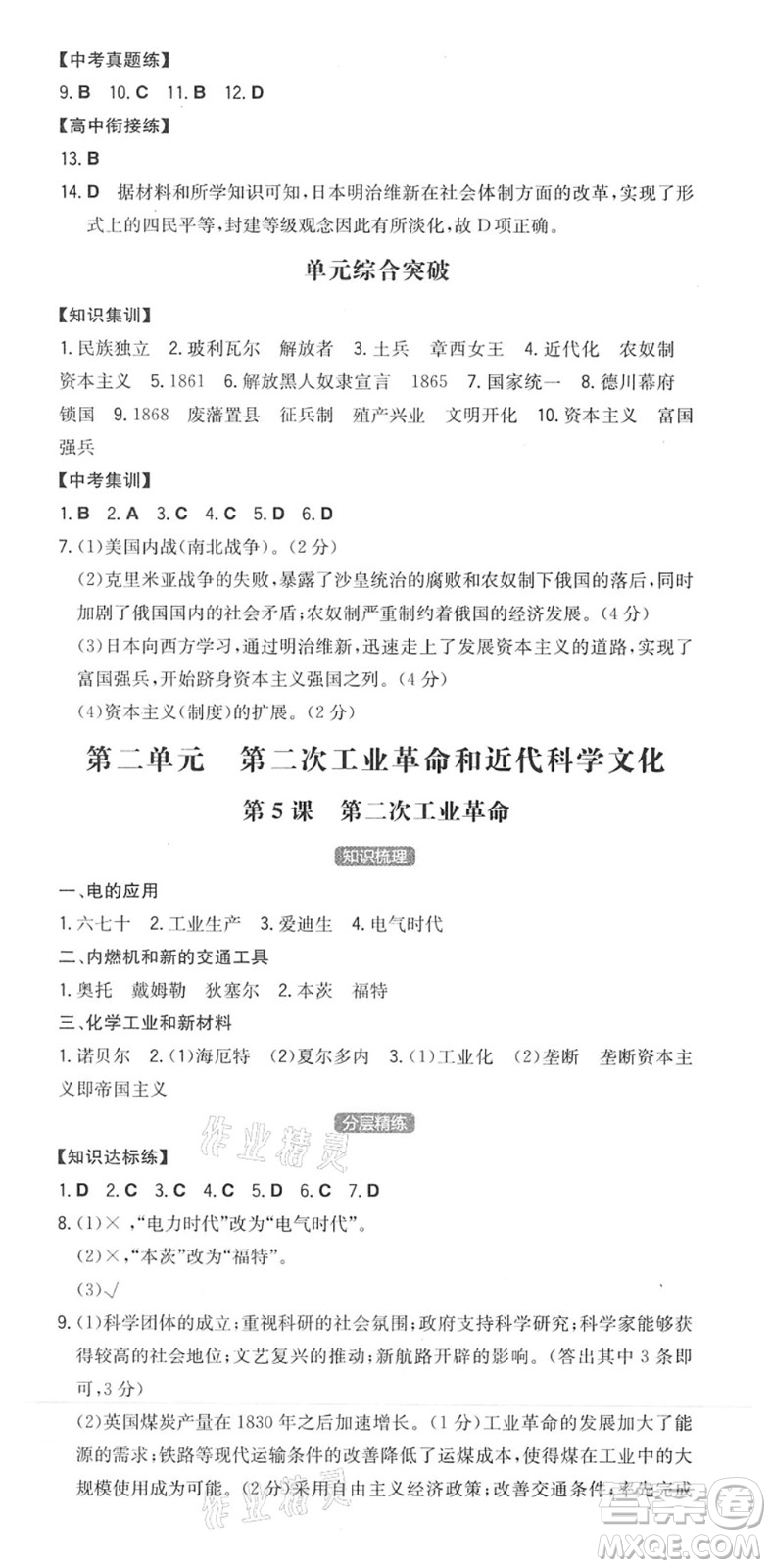 湖南教育出版社2022一本同步訓(xùn)練九年級(jí)歷史下冊(cè)RJ人教版安徽專(zhuān)版答案