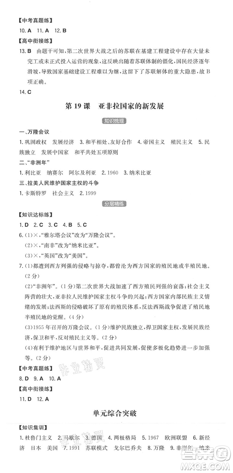 湖南教育出版社2022一本同步訓(xùn)練九年級(jí)歷史下冊(cè)RJ人教版安徽專(zhuān)版答案