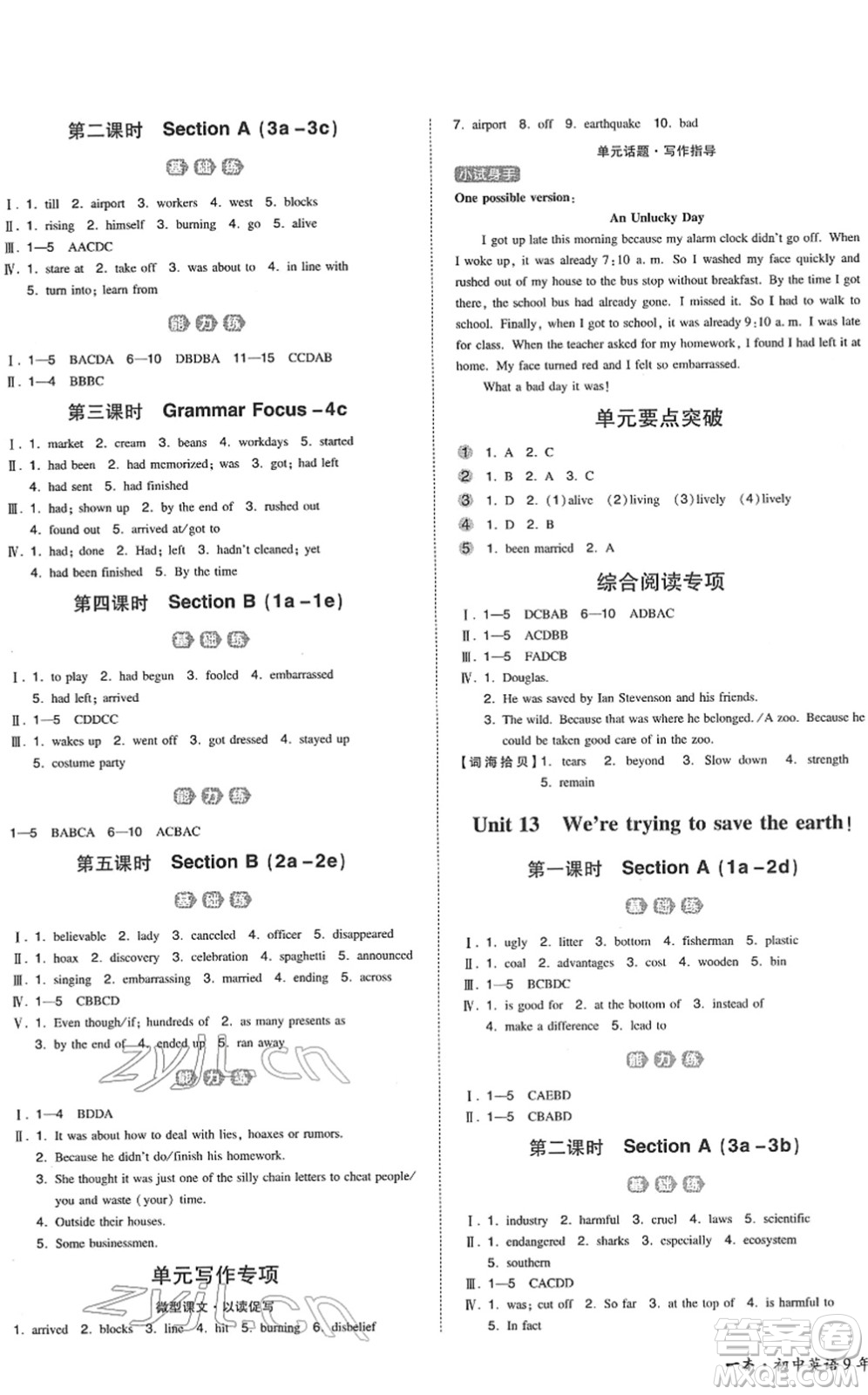 湖南教育出版社2022一本同步訓(xùn)練九年級(jí)英語(yǔ)下冊(cè)RJ人教版答案