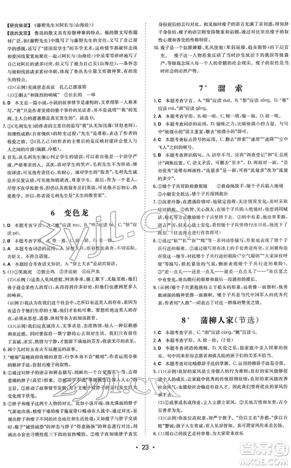 湖南教育出版社2022一本同步訓(xùn)練九年級(jí)語文下冊(cè)RJ人教版答案