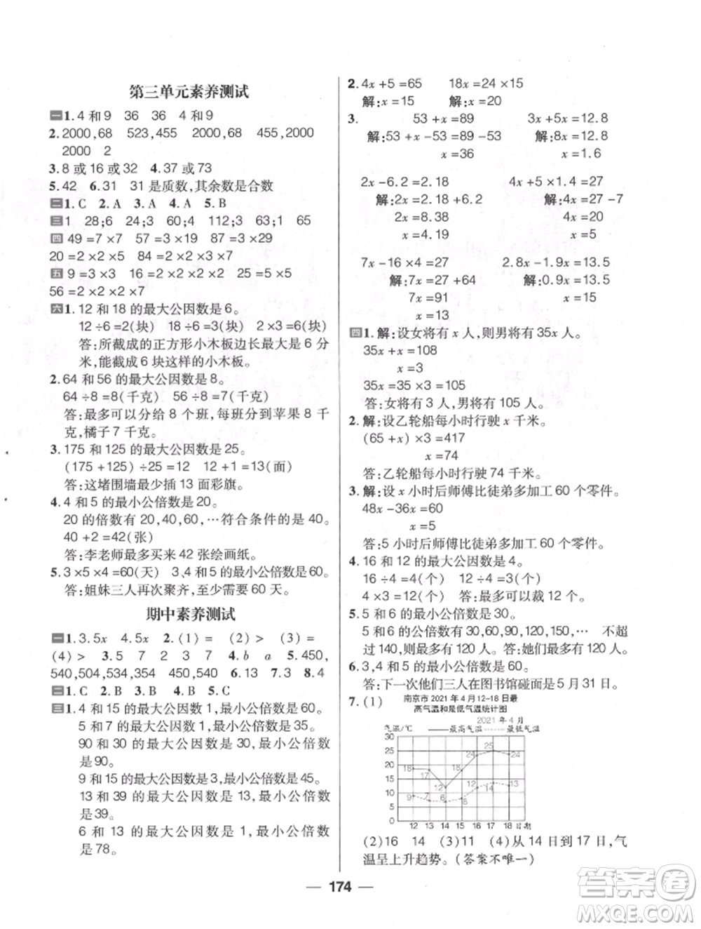 南方出版社2022核心素養(yǎng)天天練五年級下冊數(shù)學(xué)蘇教版參考答案