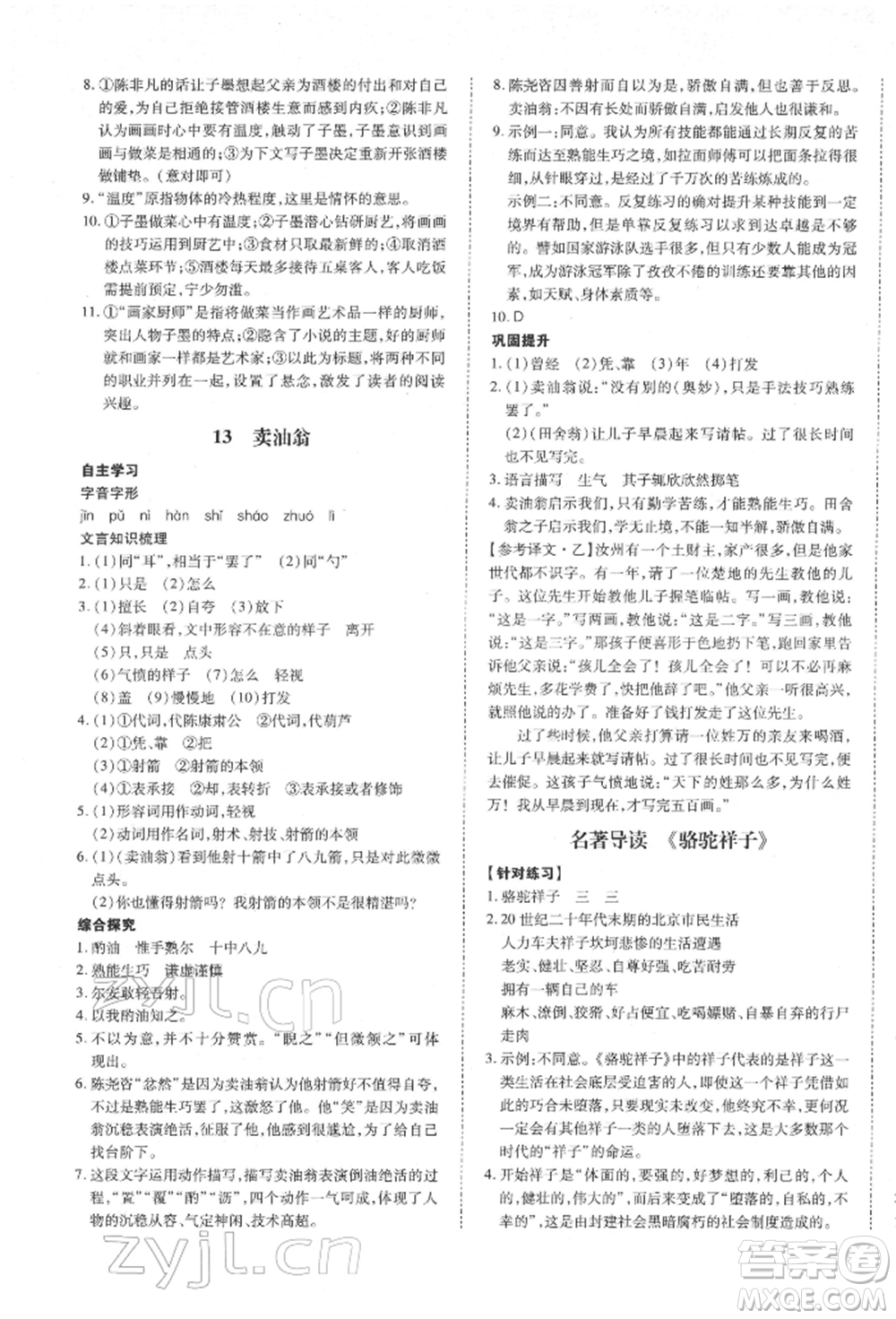 延邊大學出版社2022本土攻略七年級下冊語文人教版參考答案