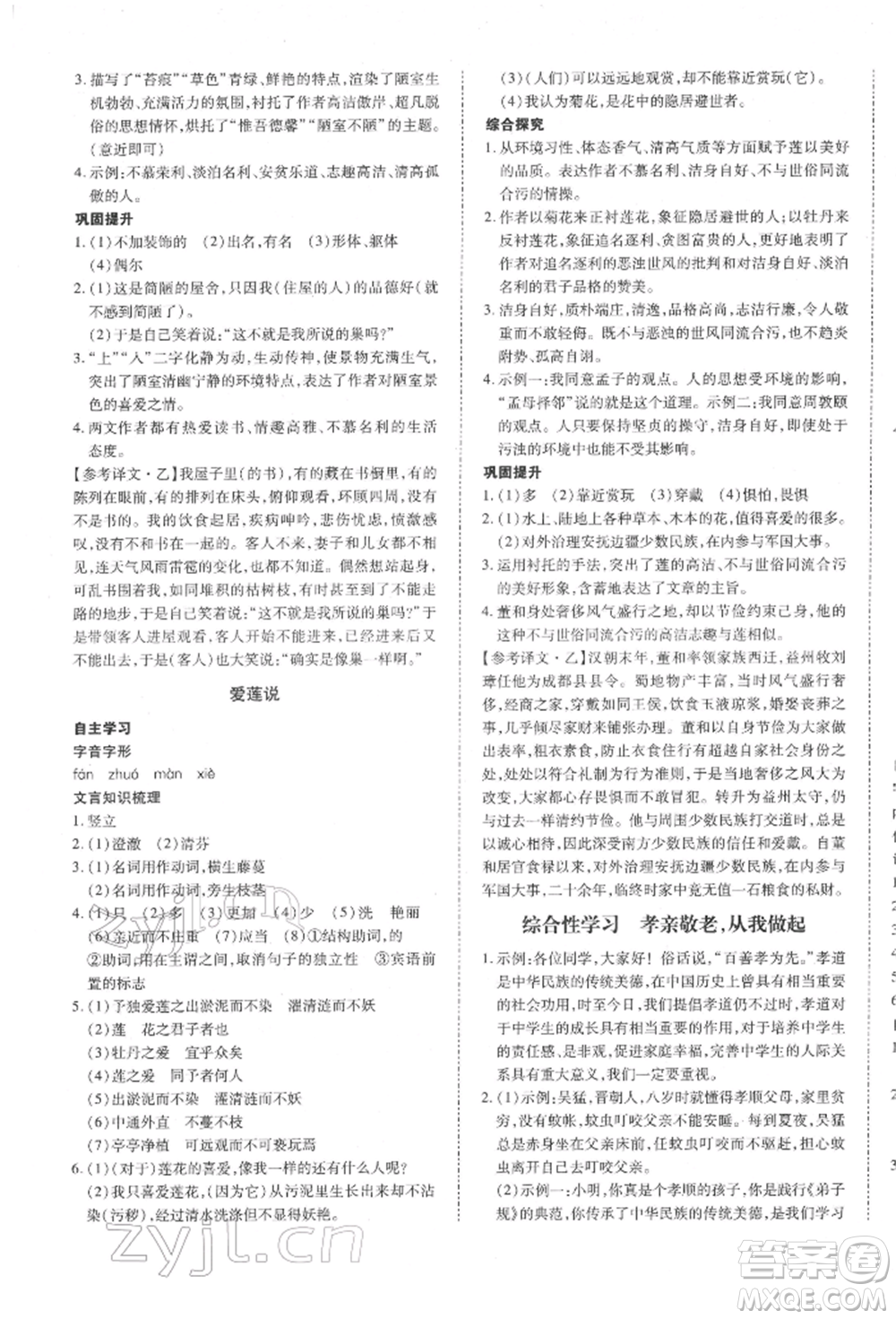 延邊大學出版社2022本土攻略七年級下冊語文人教版參考答案