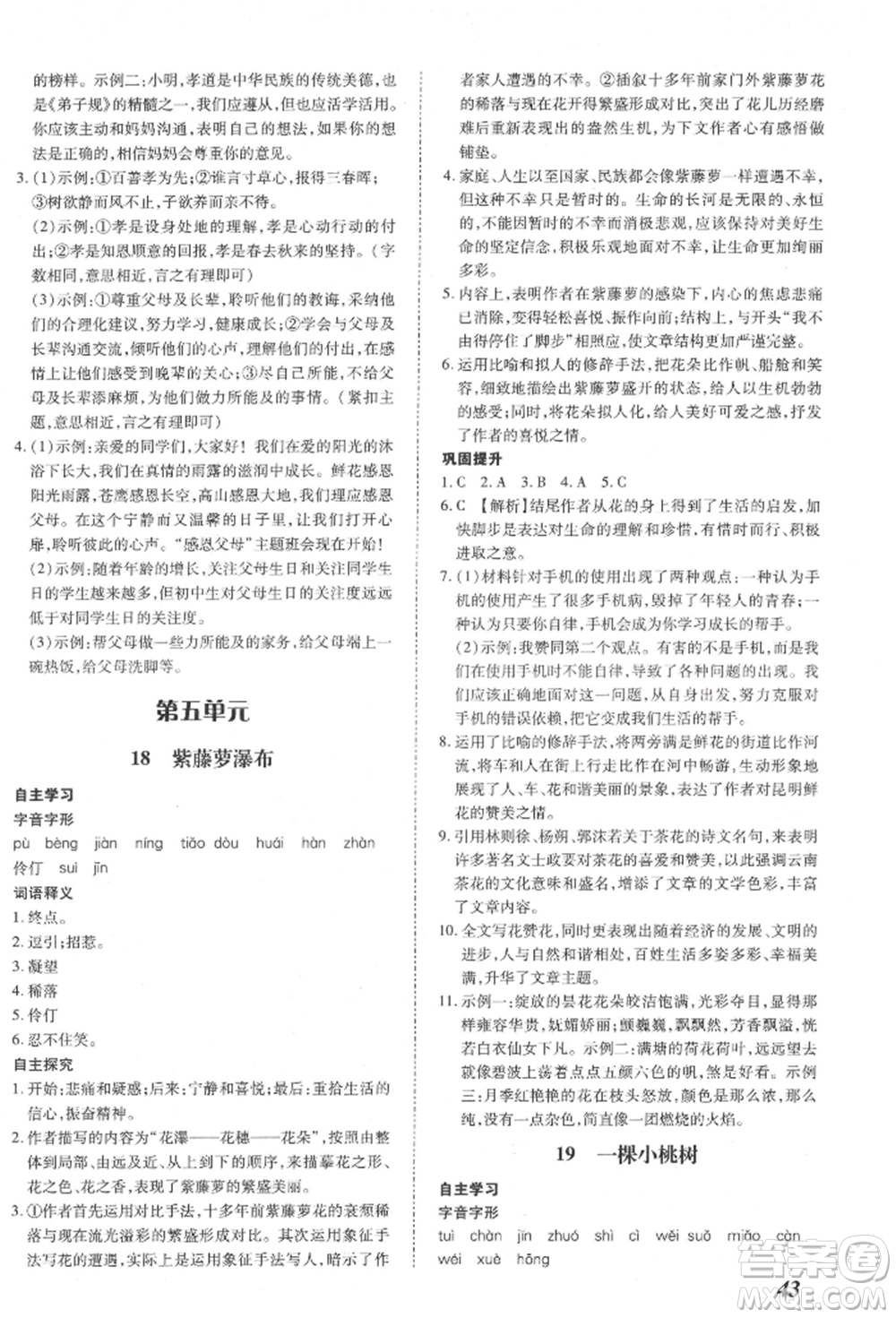 延邊大學出版社2022本土攻略七年級下冊語文人教版參考答案