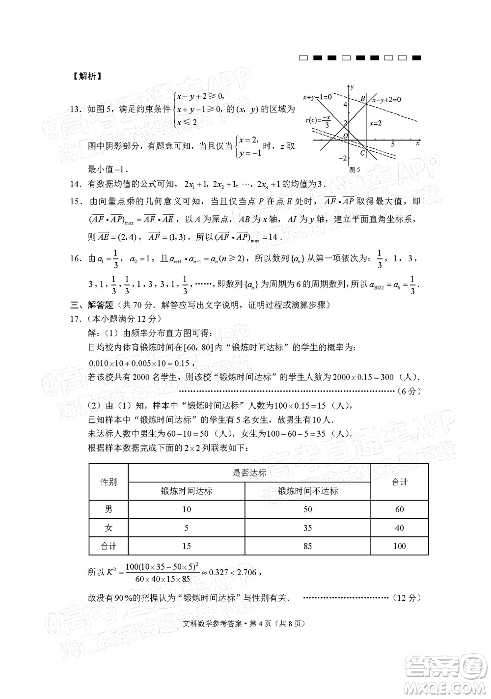 2022屆云師大附中高三適應(yīng)性月考十文科數(shù)學試題及答案