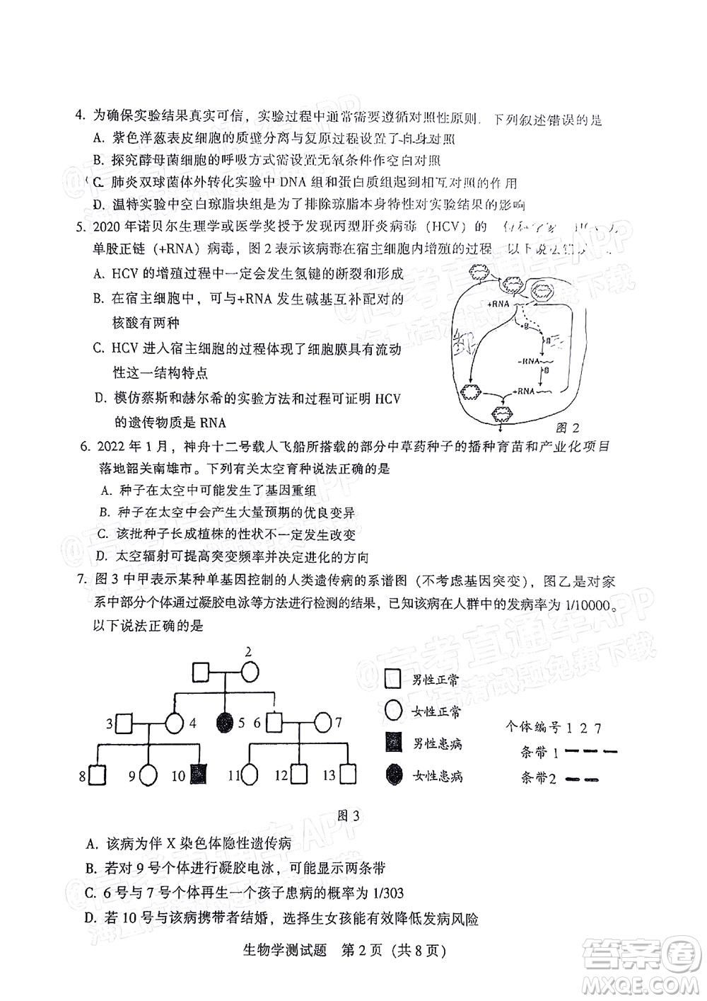 韶關(guān)市2022屆高三綜合測試二生物學(xué)試題及答案