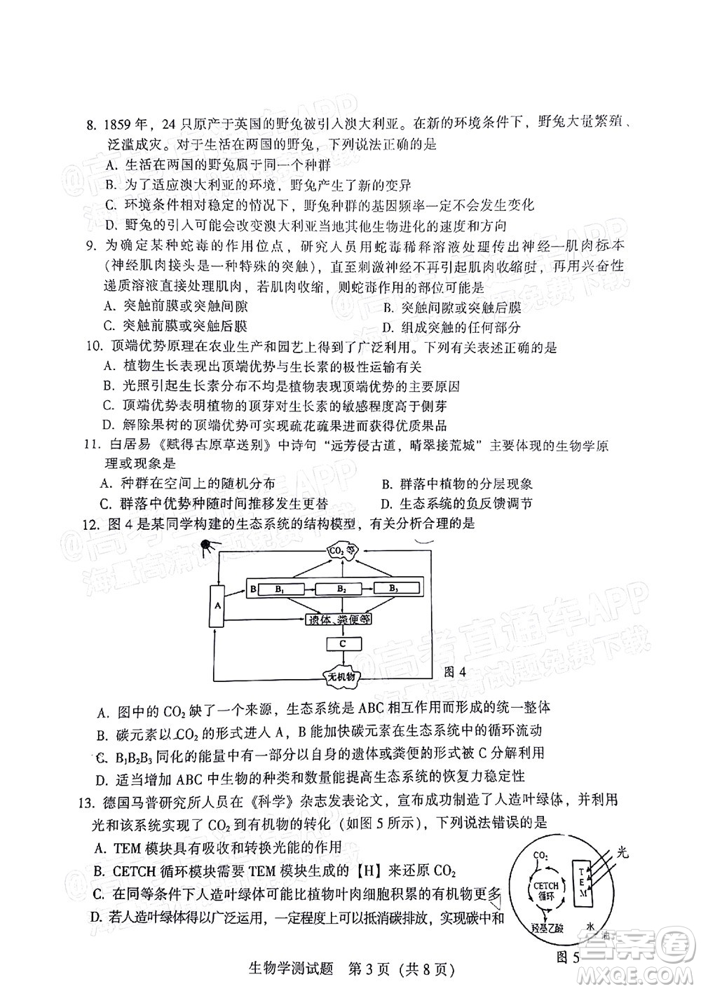 韶關(guān)市2022屆高三綜合測試二生物學(xué)試題及答案