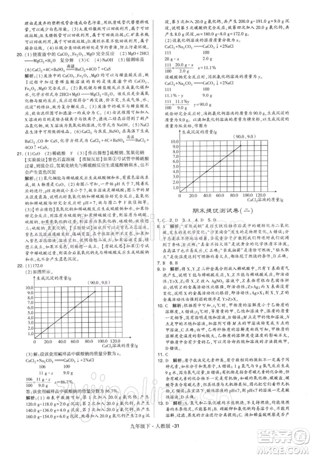 新疆少年兒童出版社2022學(xué)霸題中題九年級下冊化學(xué)人教版參考答案