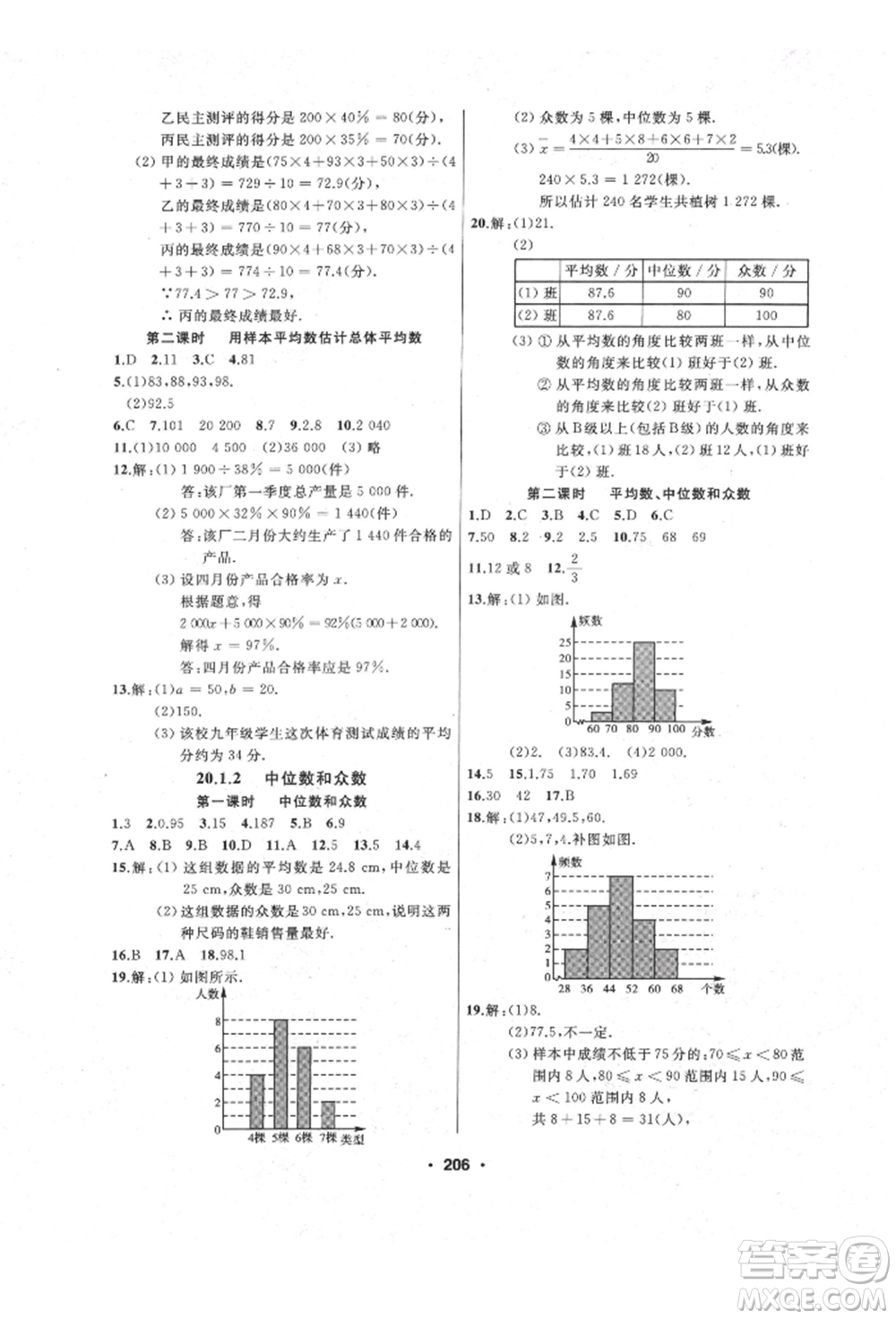 延邊人民出版社2022試題優(yōu)化課堂同步八年級下冊數(shù)學(xué)人教版參考答案