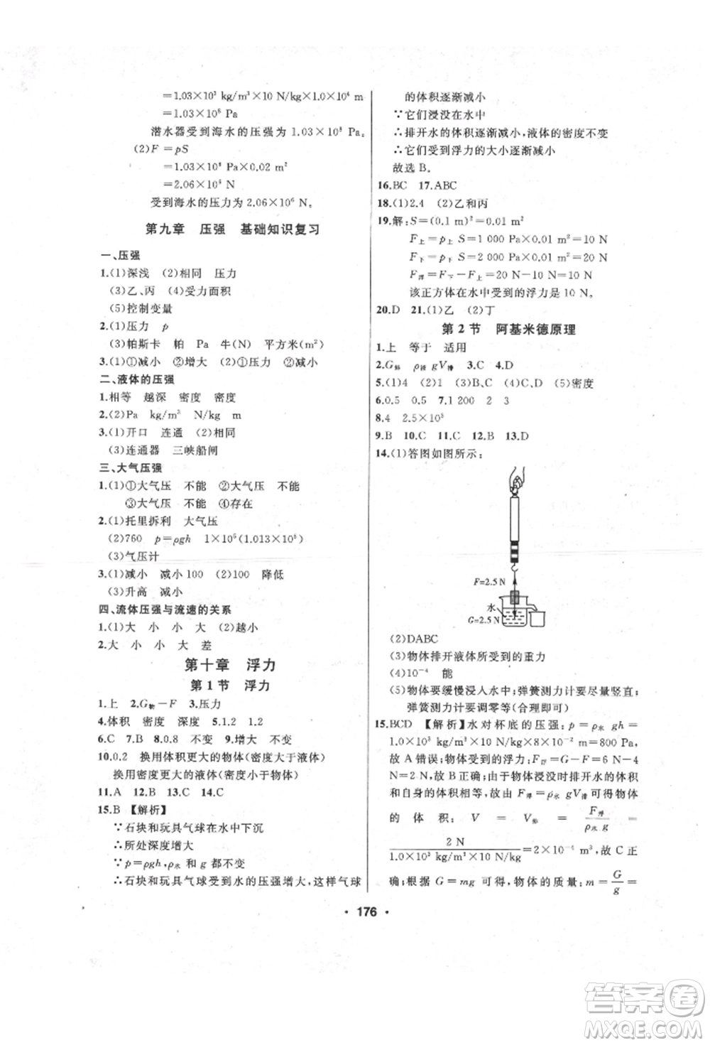 延邊人民出版社2022試題優(yōu)化課堂同步八年級(jí)下冊(cè)物理人教版參考答案