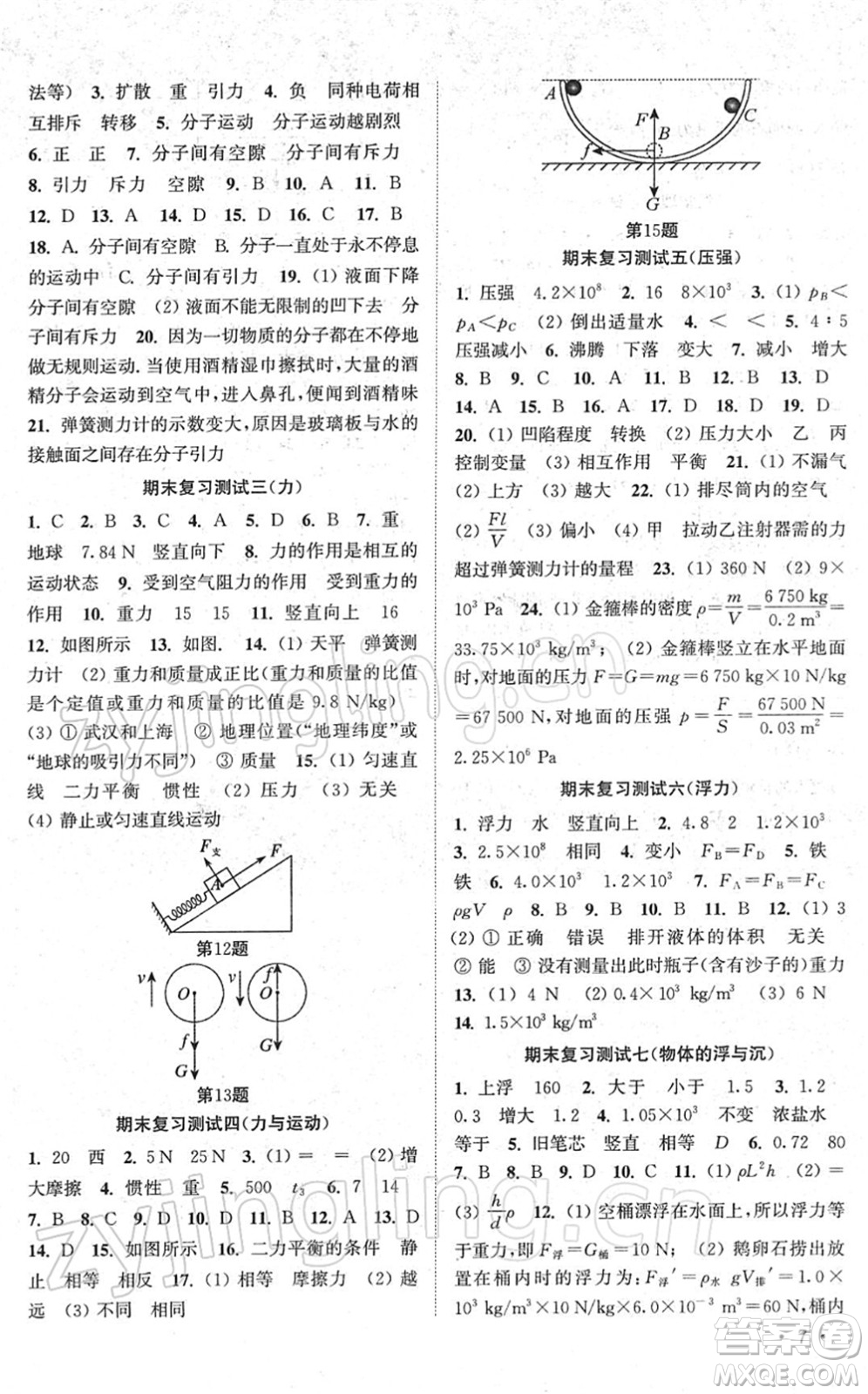 安徽人民出版社2022高效精練八年級(jí)物理下冊(cè)蘇科版答案