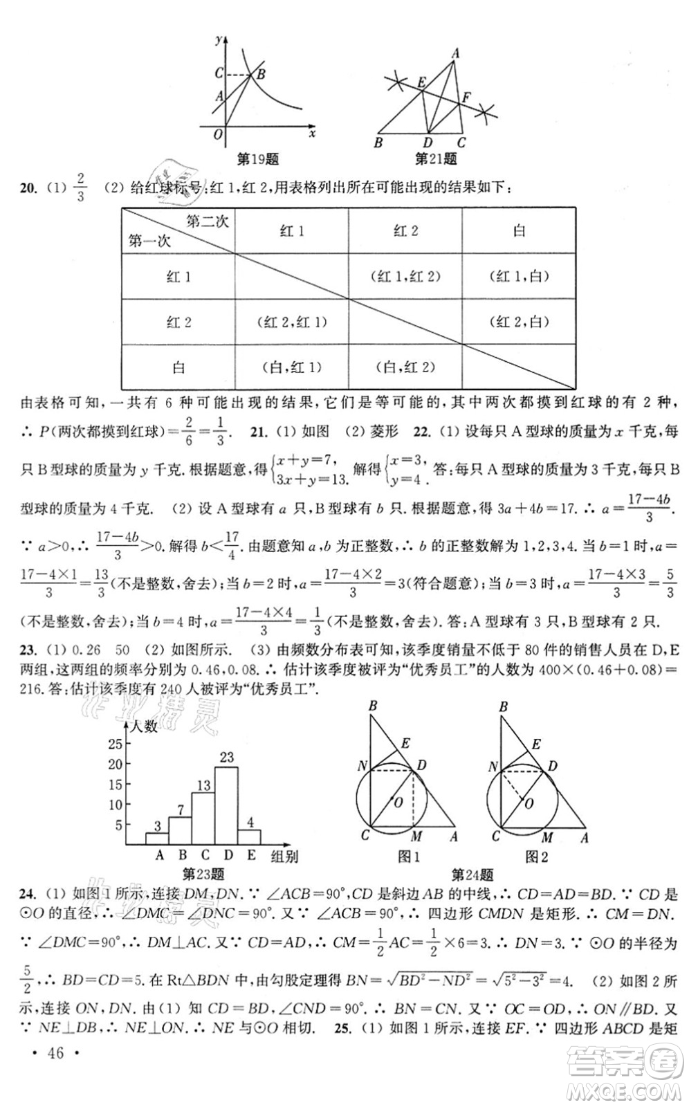 安徽人民出版社2022高效精練九年級(jí)數(shù)學(xué)下冊(cè)蘇科版答案