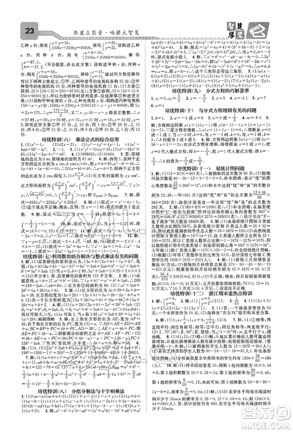 天津科學技術出版社2022智慧學堂核心素養(yǎng)提升法A本七年級下冊數(shù)學浙教版浙江專版參考答案