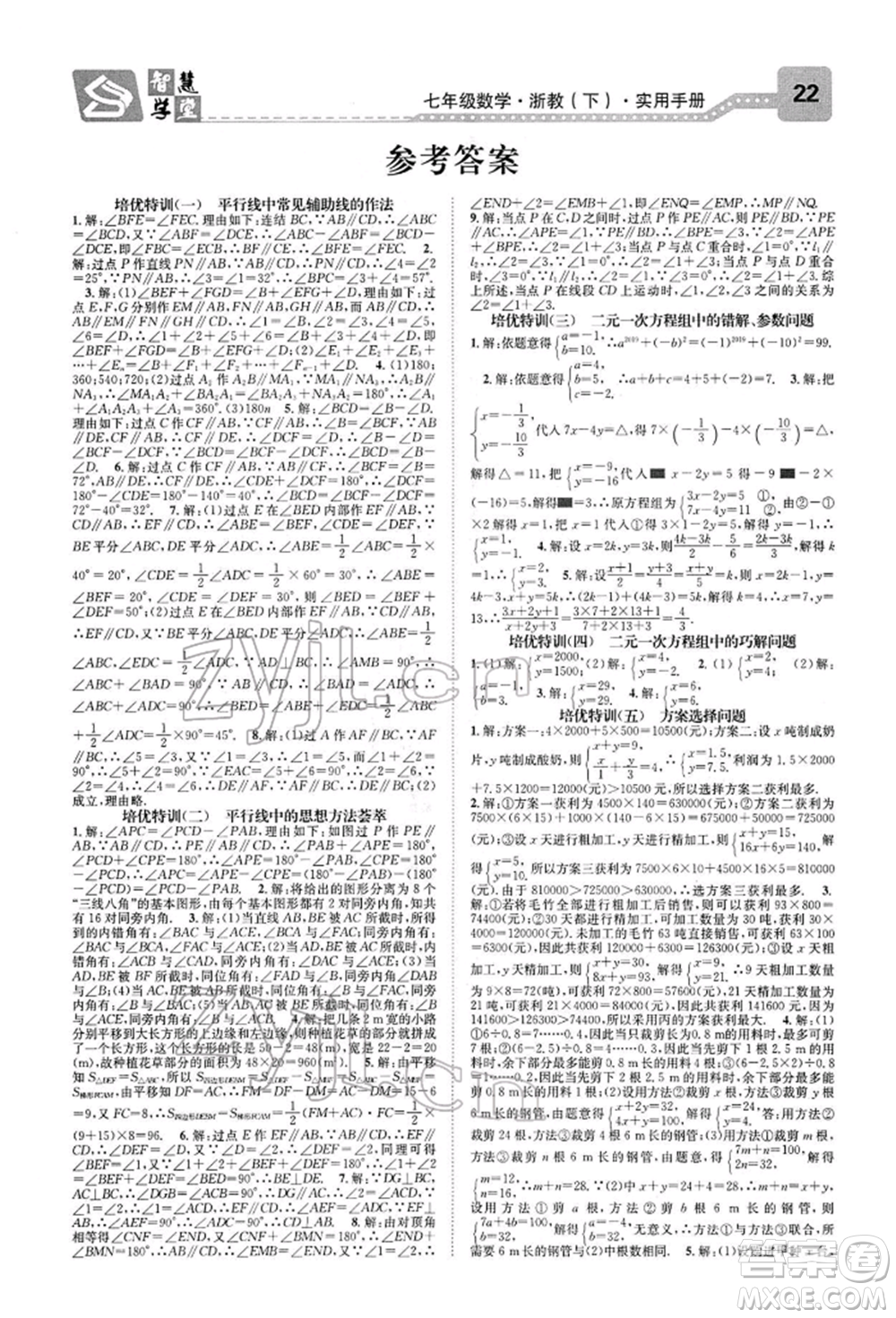 天津科學技術出版社2022智慧學堂核心素養(yǎng)提升法A本七年級下冊數(shù)學浙教版浙江專版參考答案