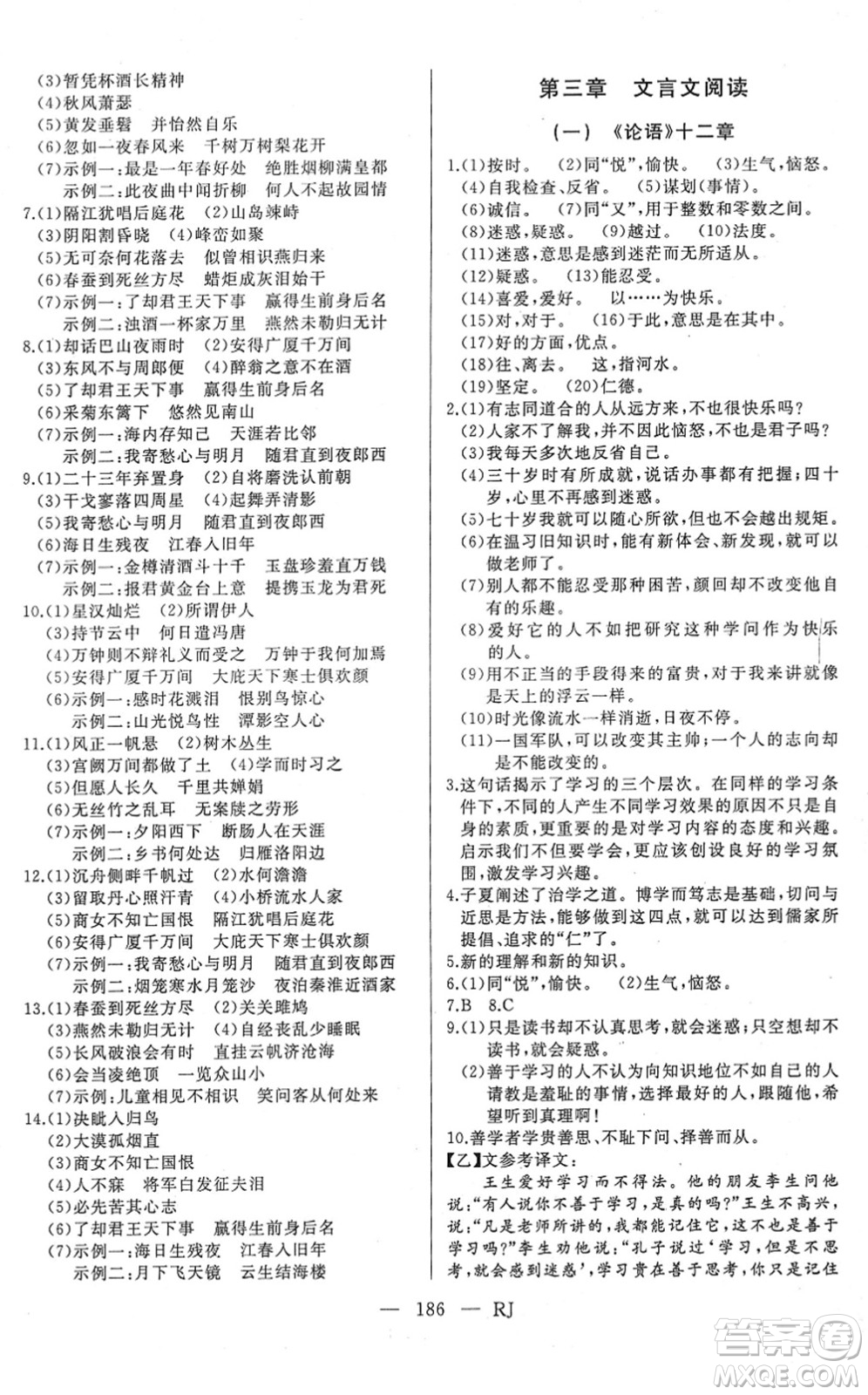 延邊人民出版社2022總復習測試一輪高效復習用書九年級語文人教版答案