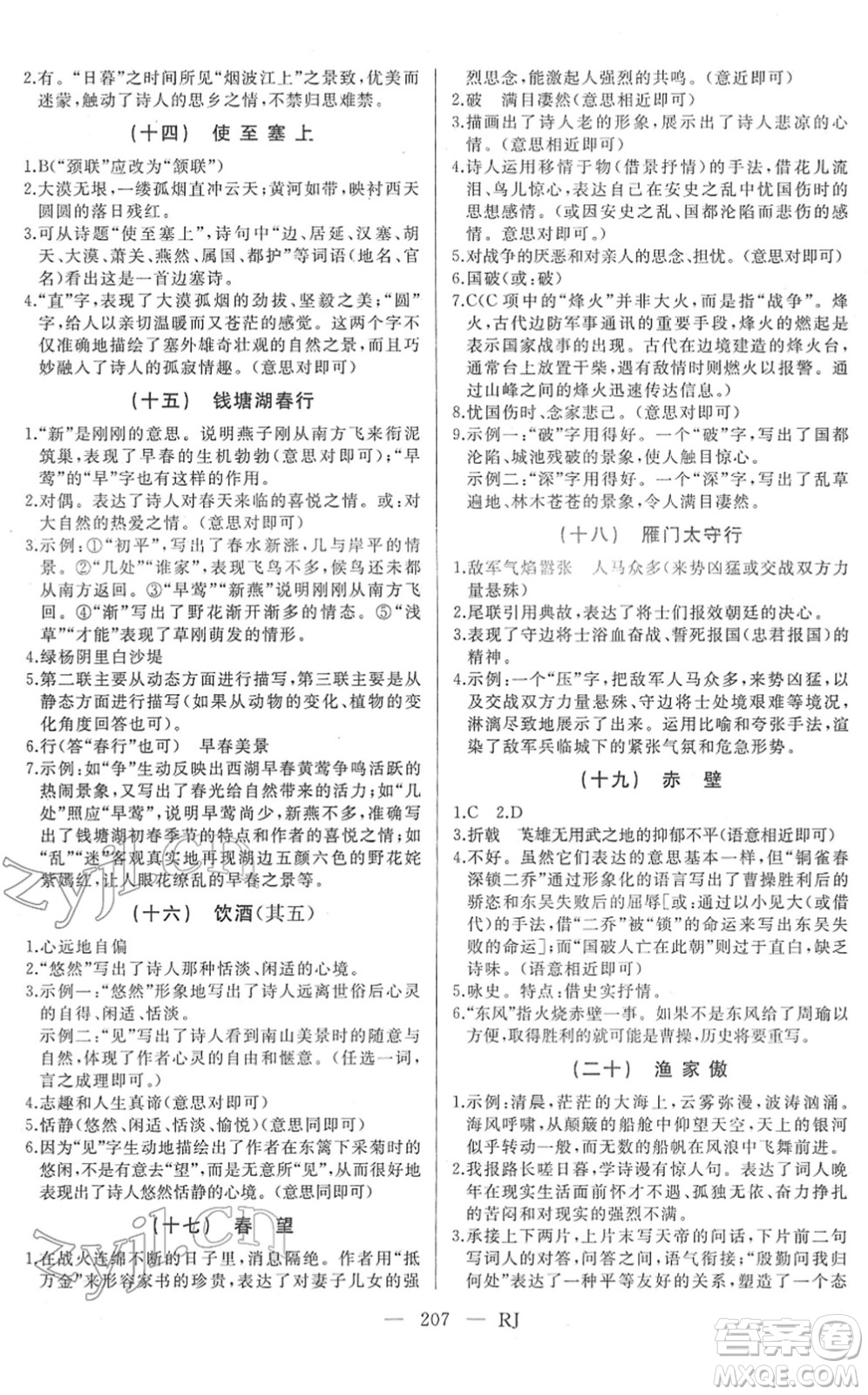 延邊人民出版社2022總復習測試一輪高效復習用書九年級語文人教版答案