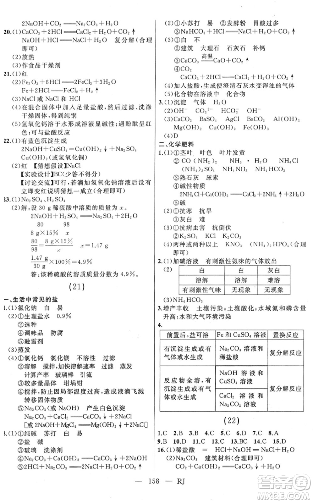 延邊人民出版社2022總復(fù)習(xí)測(cè)試一輪高效復(fù)習(xí)用書(shū)九年級(jí)化學(xué)人教版答案