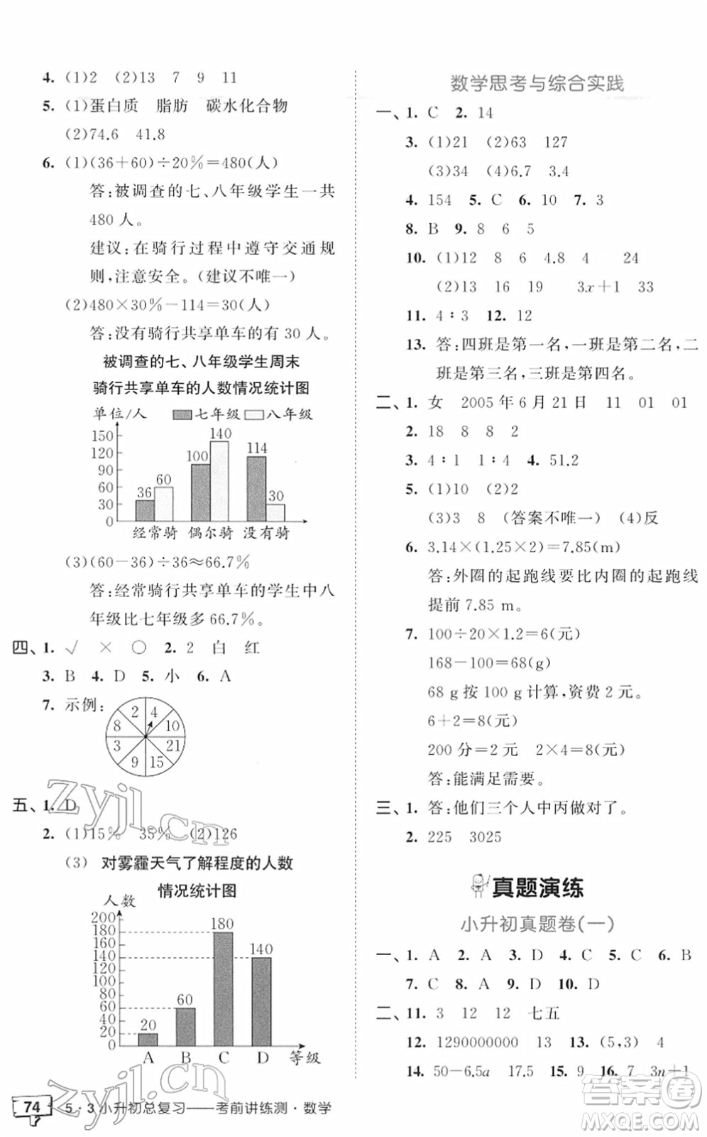 首都師范大學(xué)出版社2022年53小升初總復(fù)習(xí)考前講練測(cè)六年級(jí)數(shù)學(xué)人教版答案