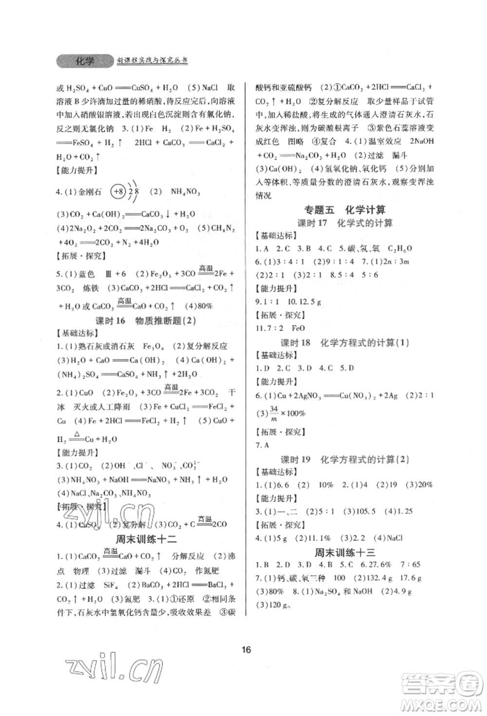 四川教育出版社2022新課程實踐與探究叢書九年級下冊化學人教版參考答案