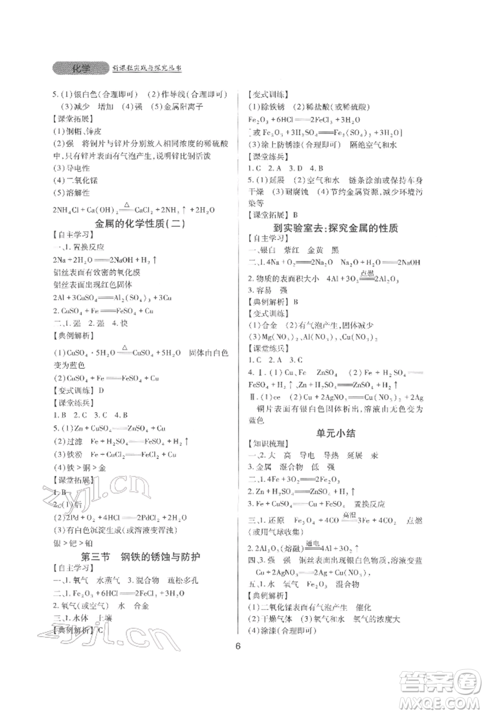 四川教育出版社2022新課程實(shí)踐與探究叢書(shū)九年級(jí)下冊(cè)化學(xué)山東教育版參考答案