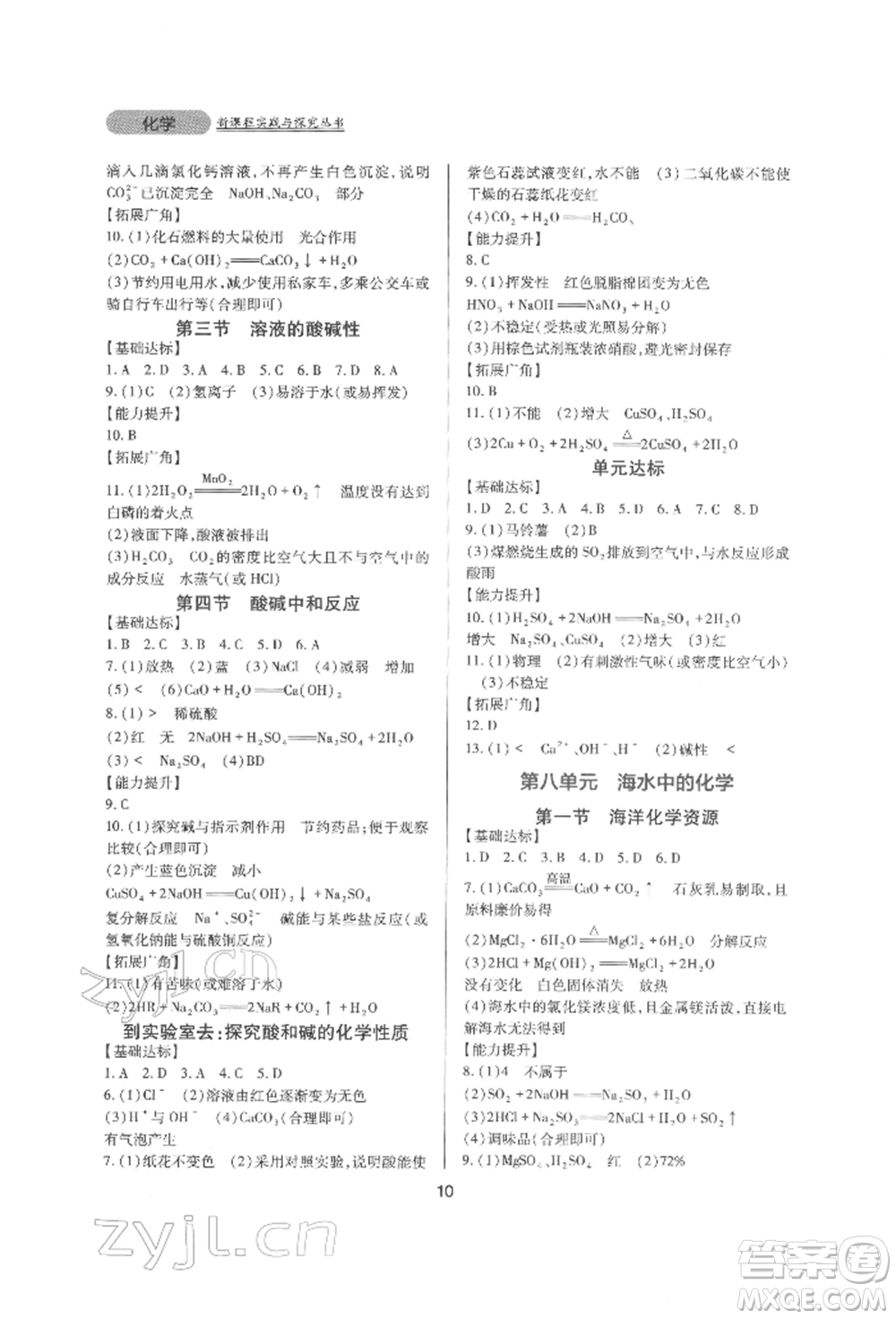 四川教育出版社2022新課程實(shí)踐與探究叢書(shū)九年級(jí)下冊(cè)化學(xué)山東教育版參考答案