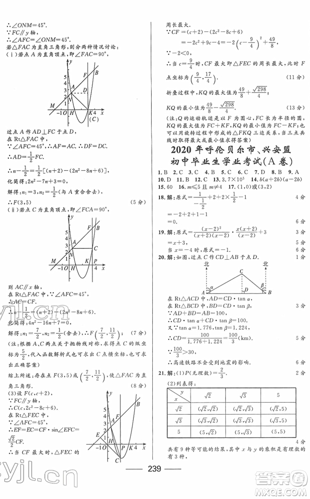 河北少年兒童出版社2022奪冠百分百內(nèi)蒙古中考試題調(diào)研九年級數(shù)學(xué)人教版答案