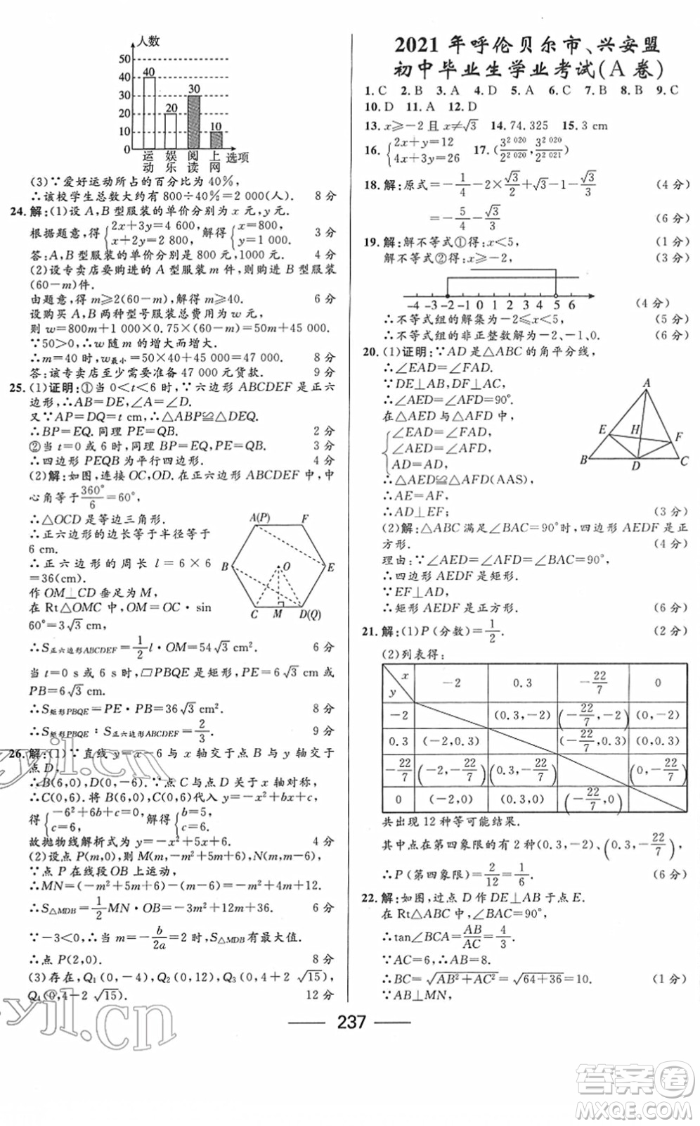 河北少年兒童出版社2022奪冠百分百內(nèi)蒙古中考試題調(diào)研九年級數(shù)學(xué)人教版答案