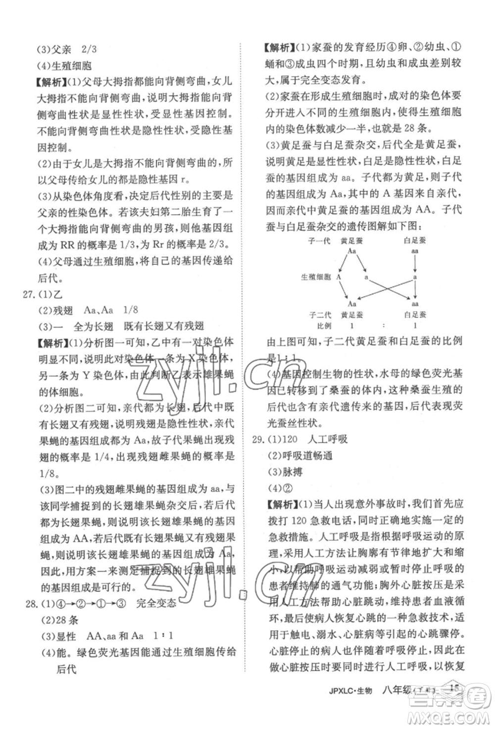 江西高校出版社2022金牌學(xué)練測八年級下冊生物人教版參考答案