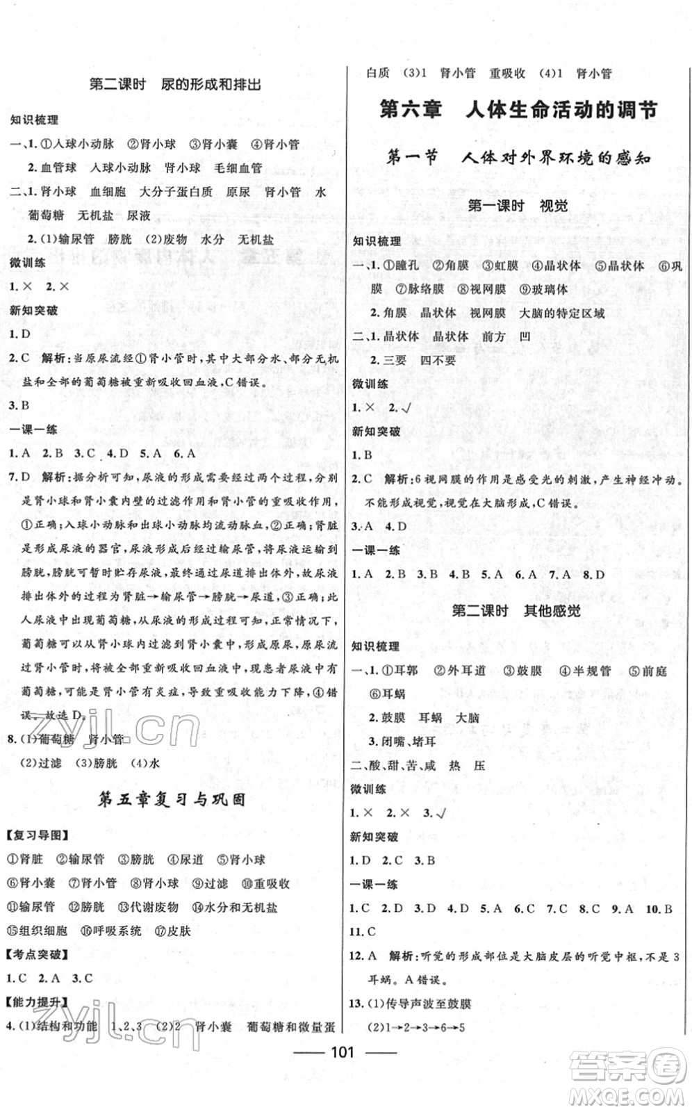 河北少年兒童出版社2022奪冠百分百新導(dǎo)學(xué)課時練七年級生物下冊人教版云南專版答案