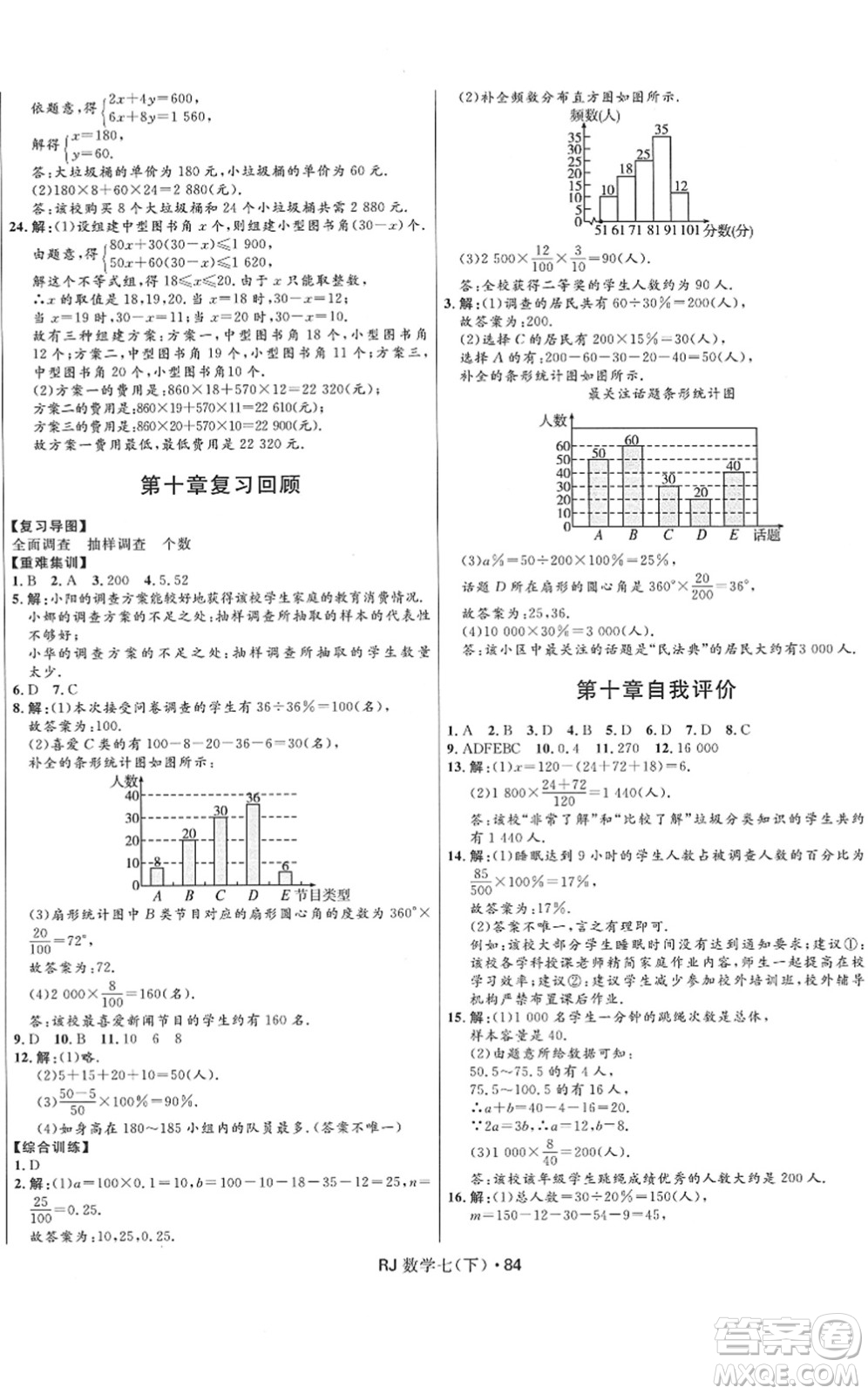 河北少年兒童出版社2022奪冠百分百初中優(yōu)化測(cè)試卷七年級(jí)數(shù)學(xué)下冊(cè)RJ人教版答案