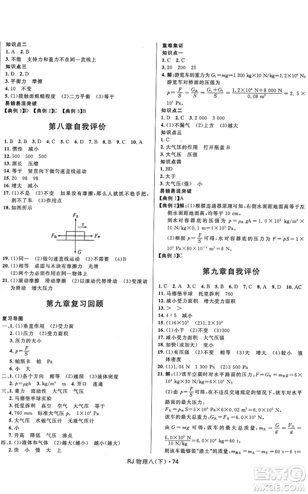 河北少年兒童出版社2022奪冠百分百初中優(yōu)化測試卷八年級物理下冊RJ人教版答案