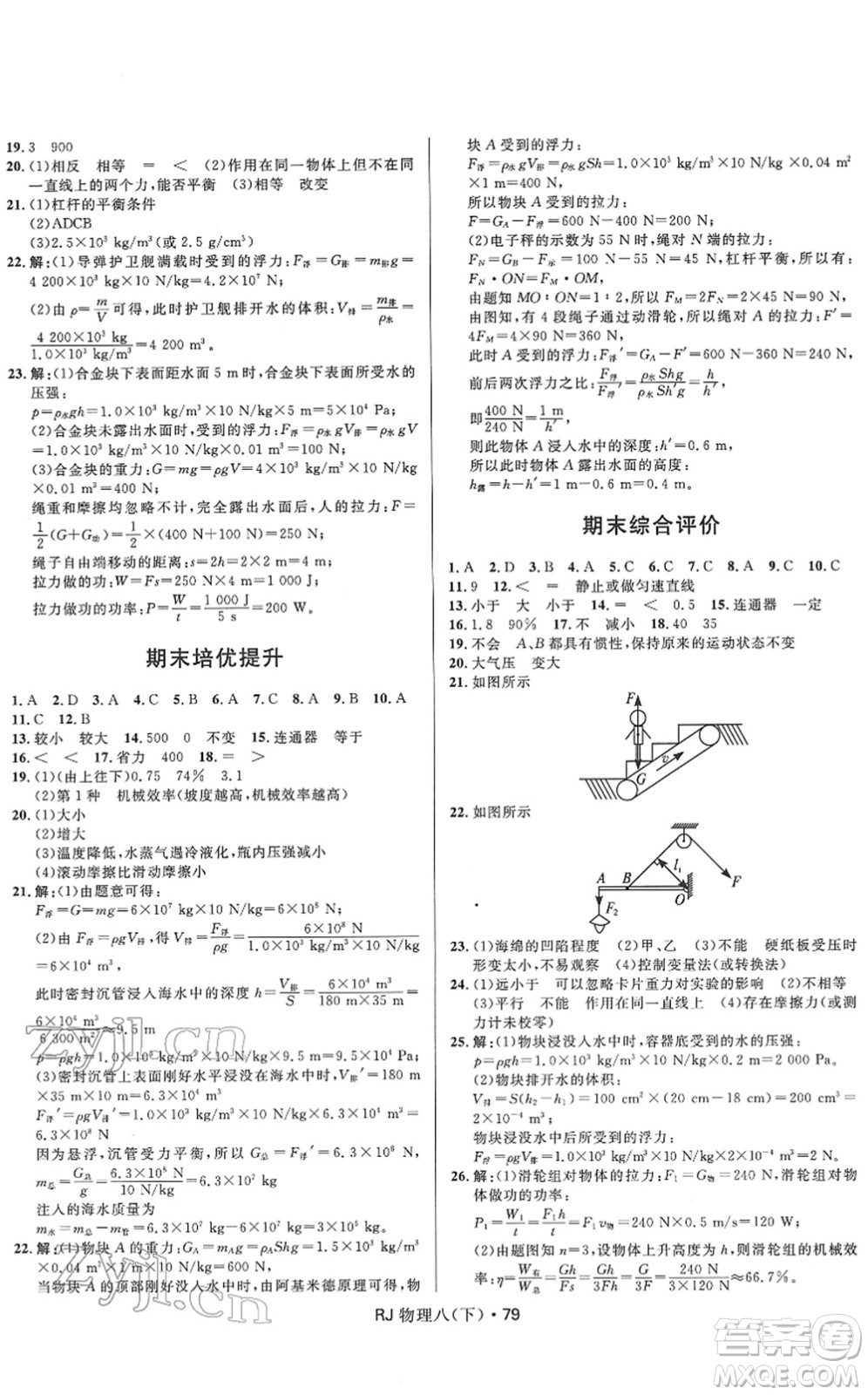 河北少年兒童出版社2022奪冠百分百初中優(yōu)化測試卷八年級物理下冊RJ人教版答案