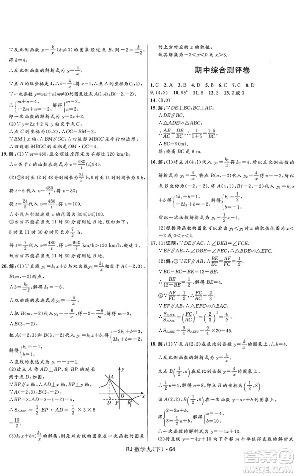 河北少年兒童出版社2022奪冠百分百初中優(yōu)化測試卷九年級數(shù)學(xué)下冊RJ人教版答案