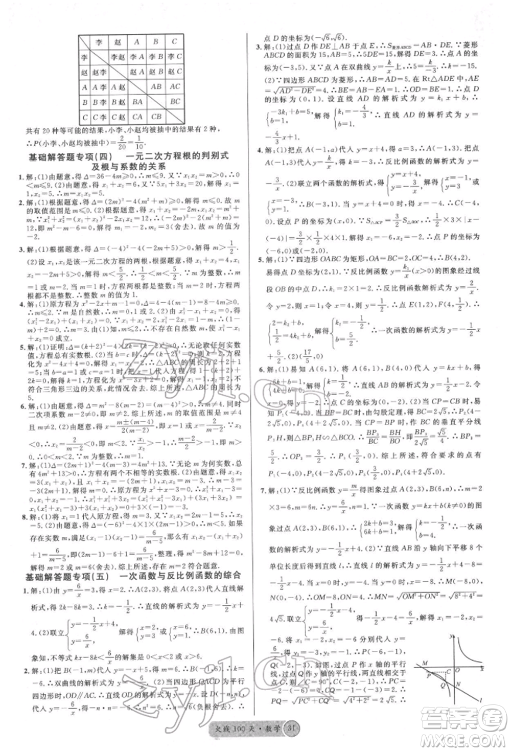 廣東經(jīng)濟(jì)出版社2022火線100天全練本數(shù)學(xué)通用版德陽(yáng)專(zhuān)版參考答案