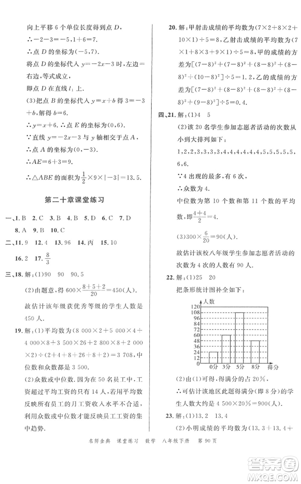 廣東經(jīng)濟(jì)出版社2022名師金典課堂練習(xí)八年級(jí)數(shù)學(xué)下冊(cè)R人教版答案