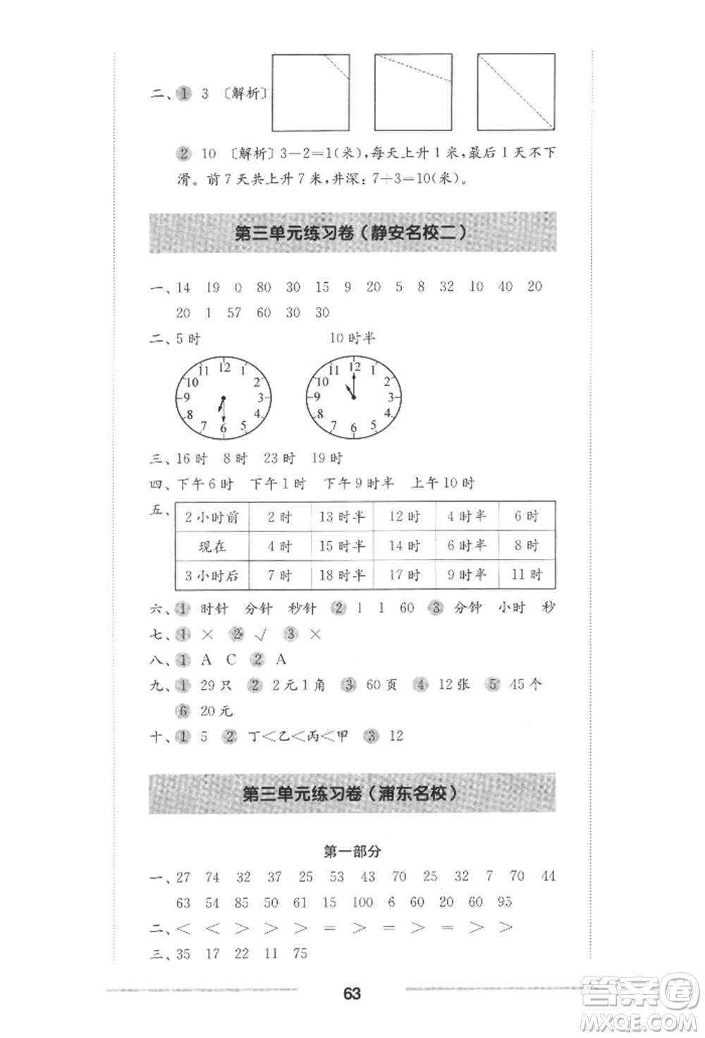 華東師范大學(xué)出版社2022上海名校名卷一年級下冊數(shù)學(xué)滬教版參考答案