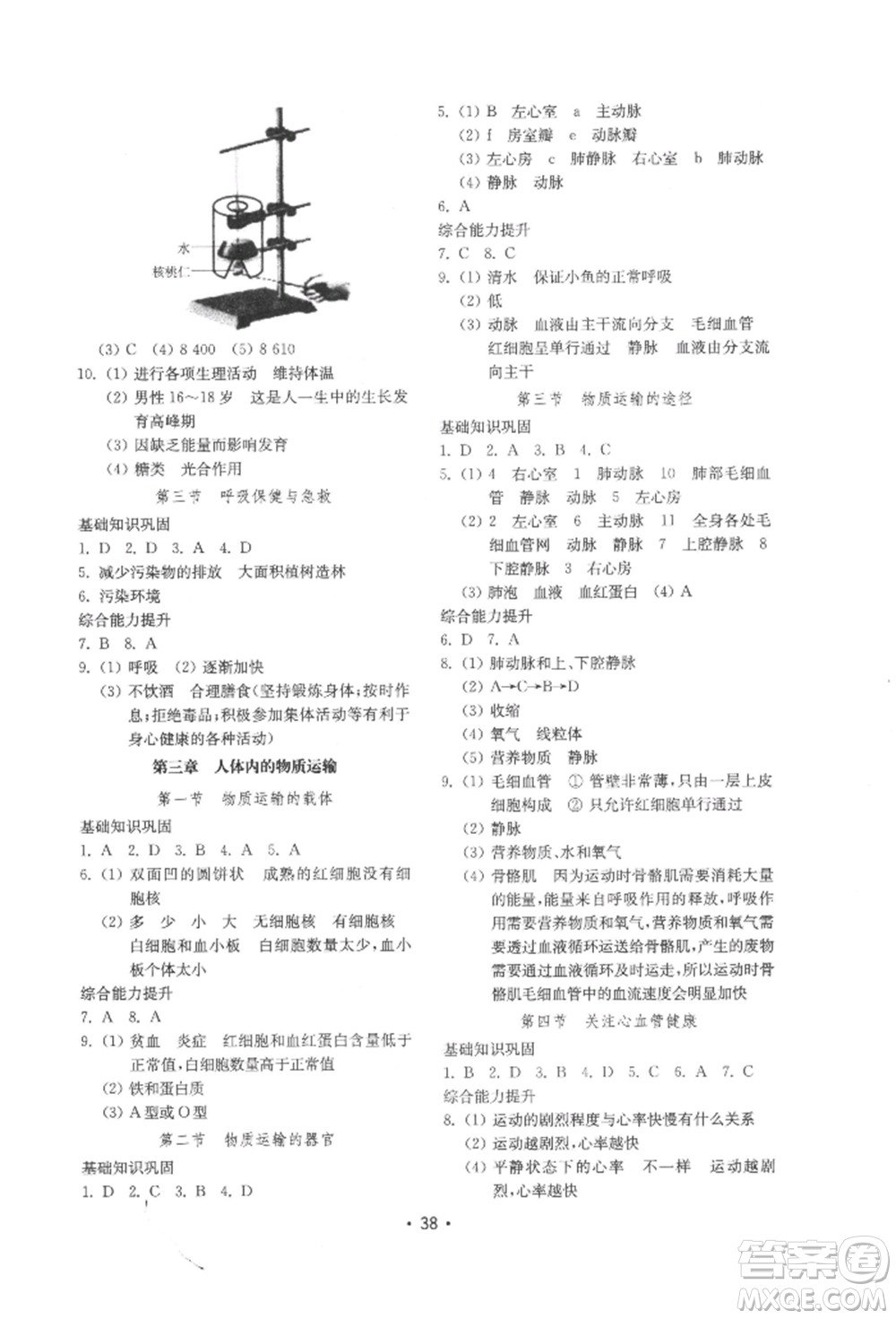 山東教育出版社2022初中基礎(chǔ)訓練七年級下冊生物濟南版參考答案