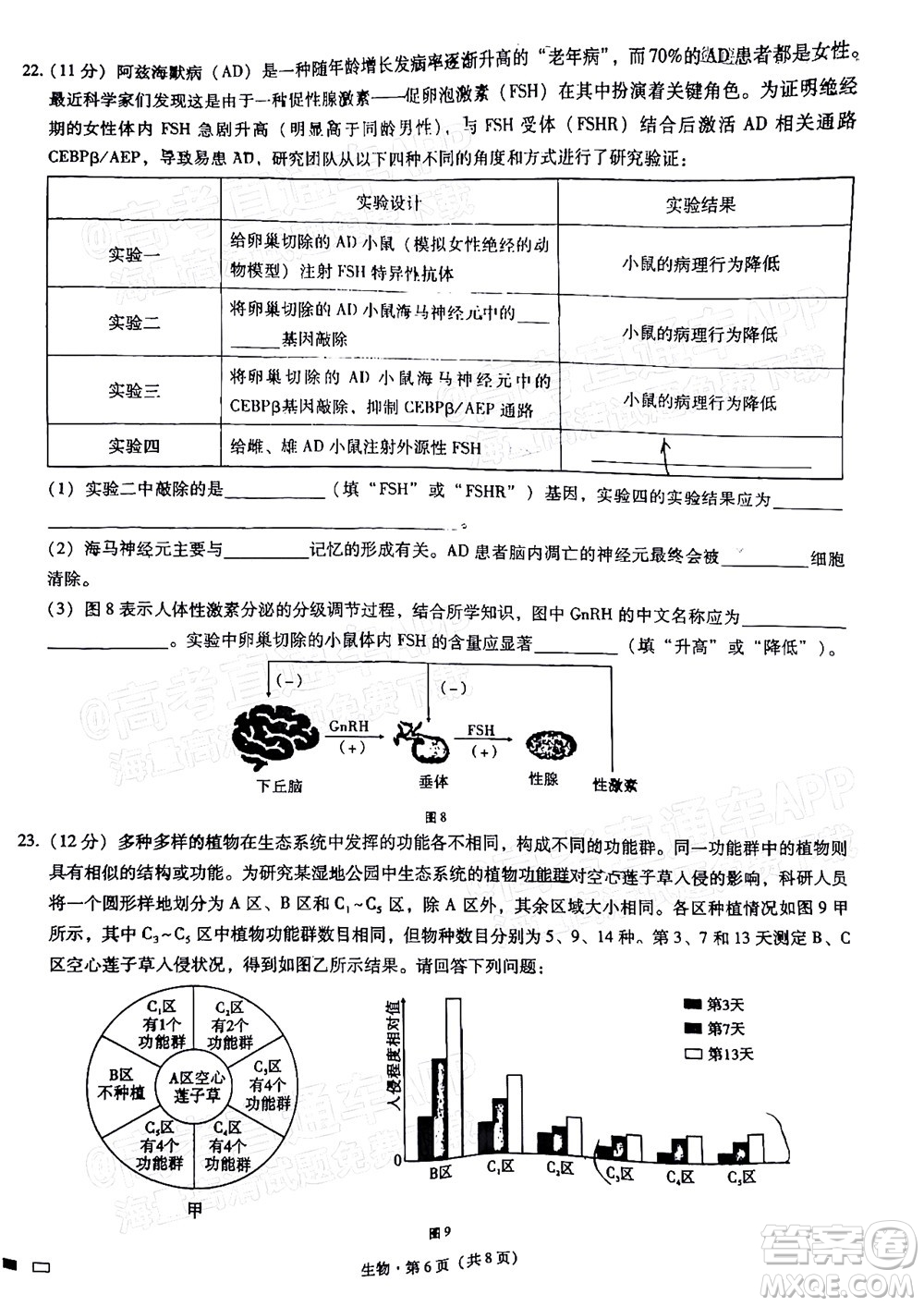 巴蜀中學(xué)2022屆高考適應(yīng)性月考卷九生物試題及答案