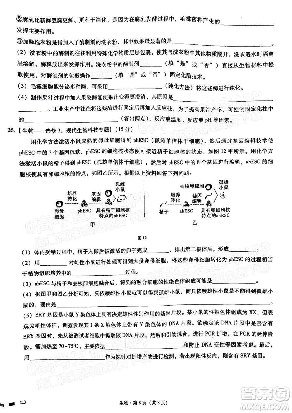 巴蜀中學(xué)2022屆高考適應(yīng)性月考卷九生物試題及答案