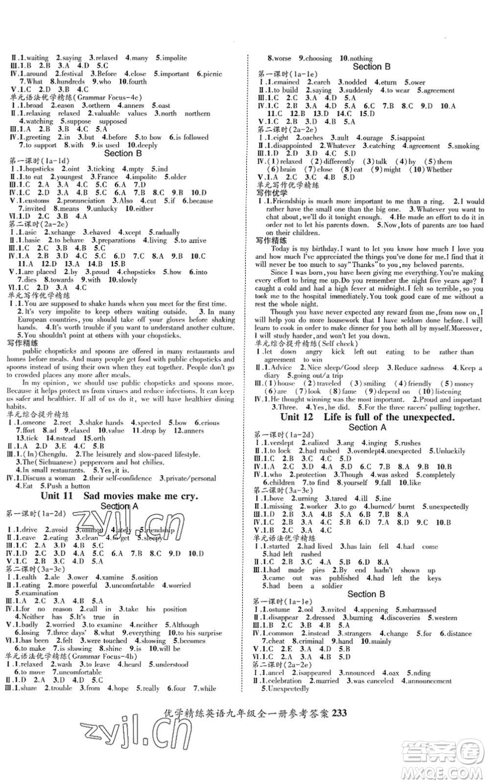 四川民族出版社2022優(yōu)學(xué)精練九年級(jí)英語(yǔ)全一冊(cè)人教版答案