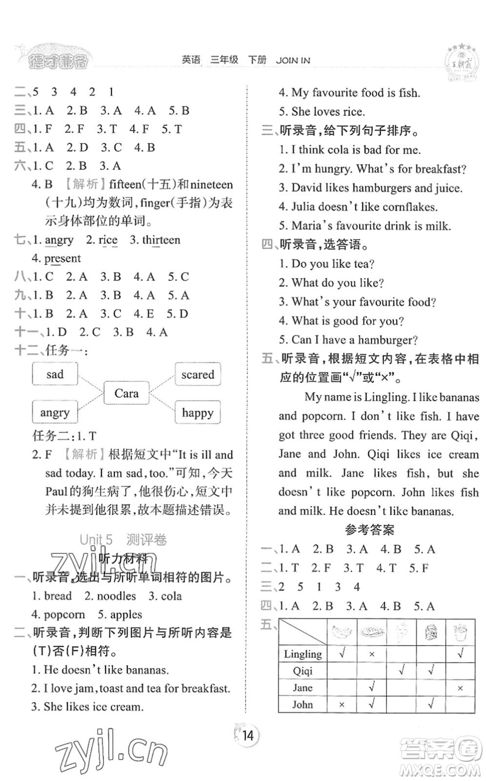 江西人民出版社2022王朝霞德才兼?zhèn)渥鳂I(yè)創(chuàng)新設(shè)計(jì)三年級(jí)英語下冊(cè)劍橋版答案