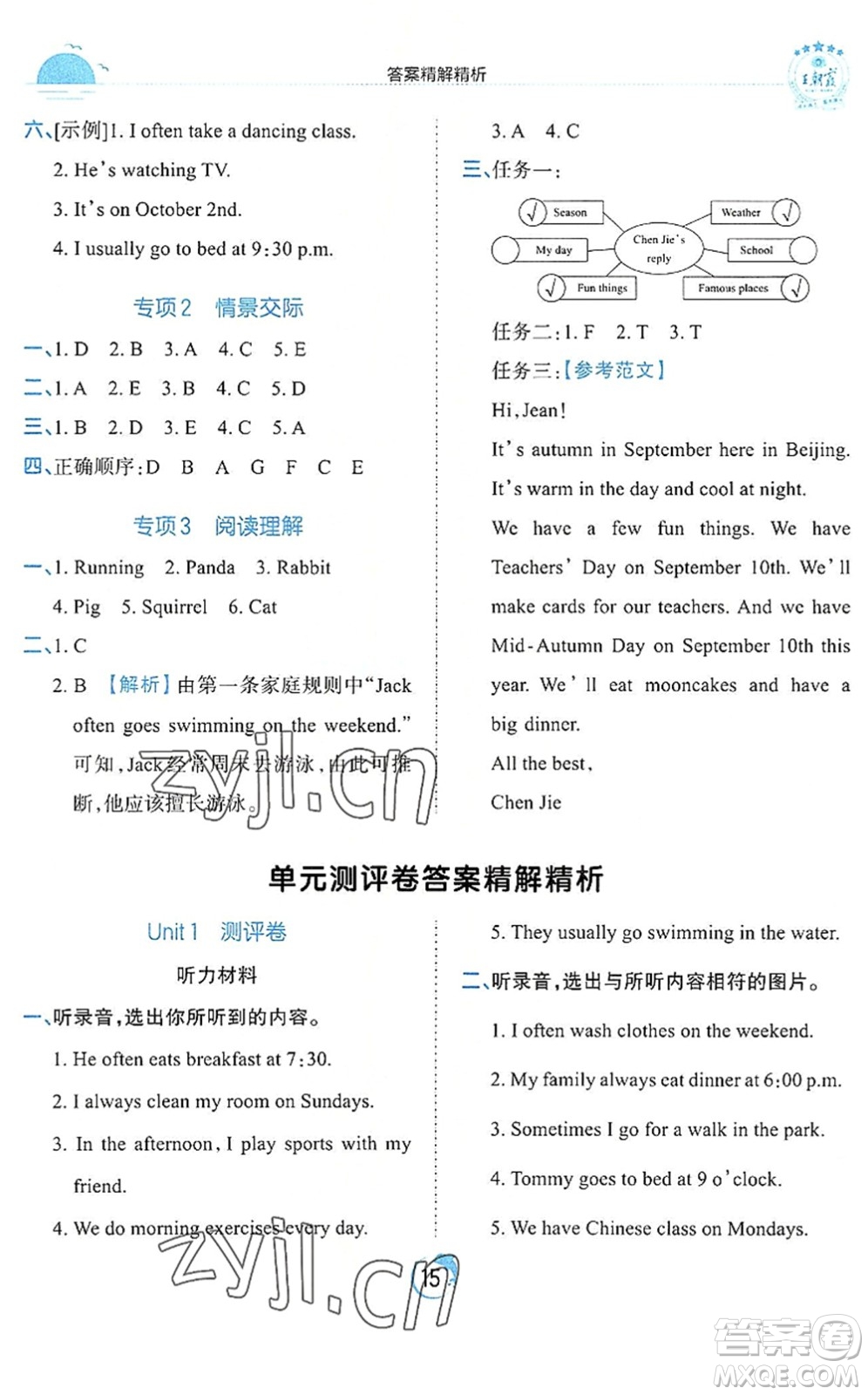 江西人民出版社2022王朝霞德才兼?zhèn)渥鳂I(yè)創(chuàng)新設(shè)計(jì)五年級英語下冊PEP版答案