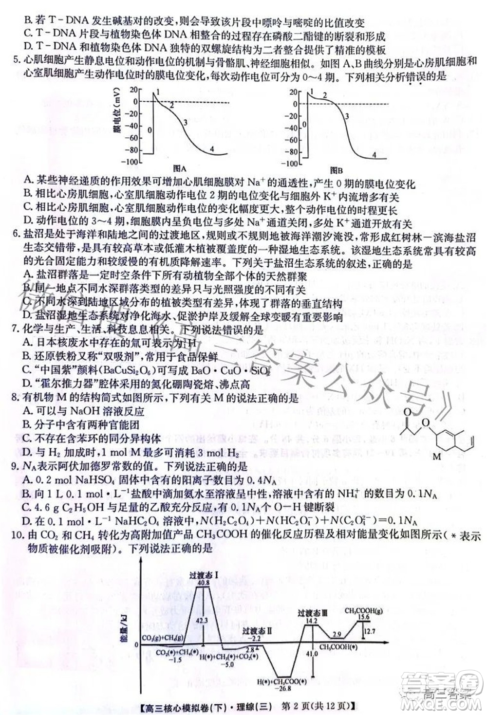 九師聯(lián)盟2021-2022學年高三核心模擬卷下三理科綜合試題及答案