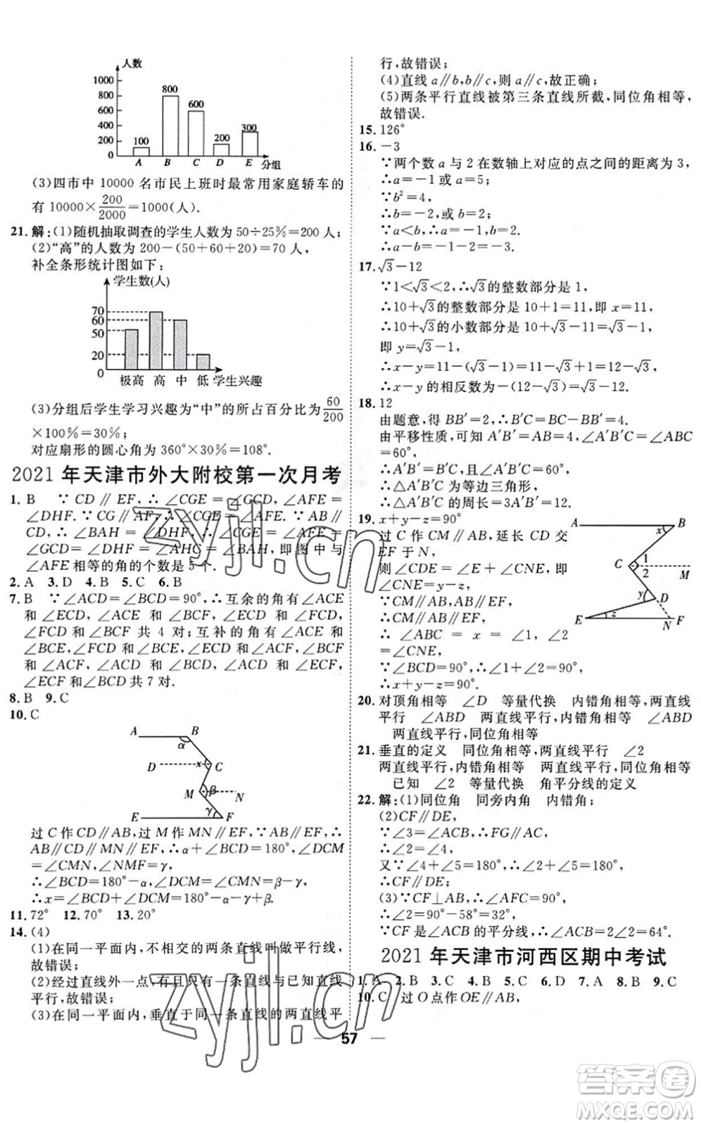 天津人民出版社2022一飛沖天小復習七年級數(shù)學下冊人教版答案