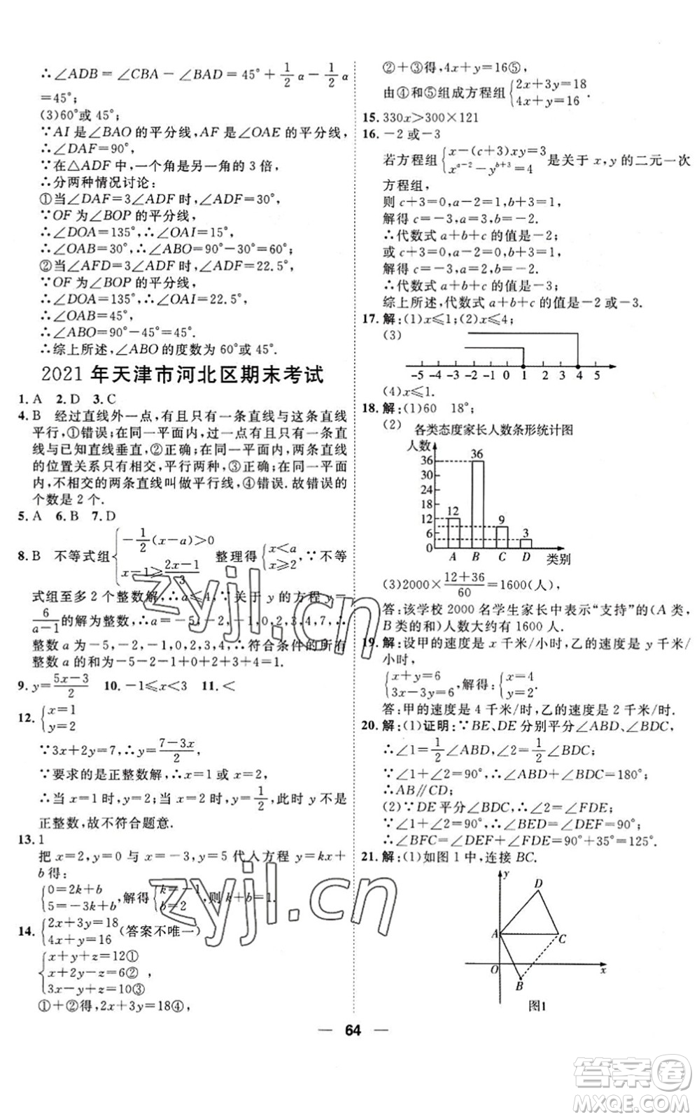 天津人民出版社2022一飛沖天小復習七年級數(shù)學下冊人教版答案