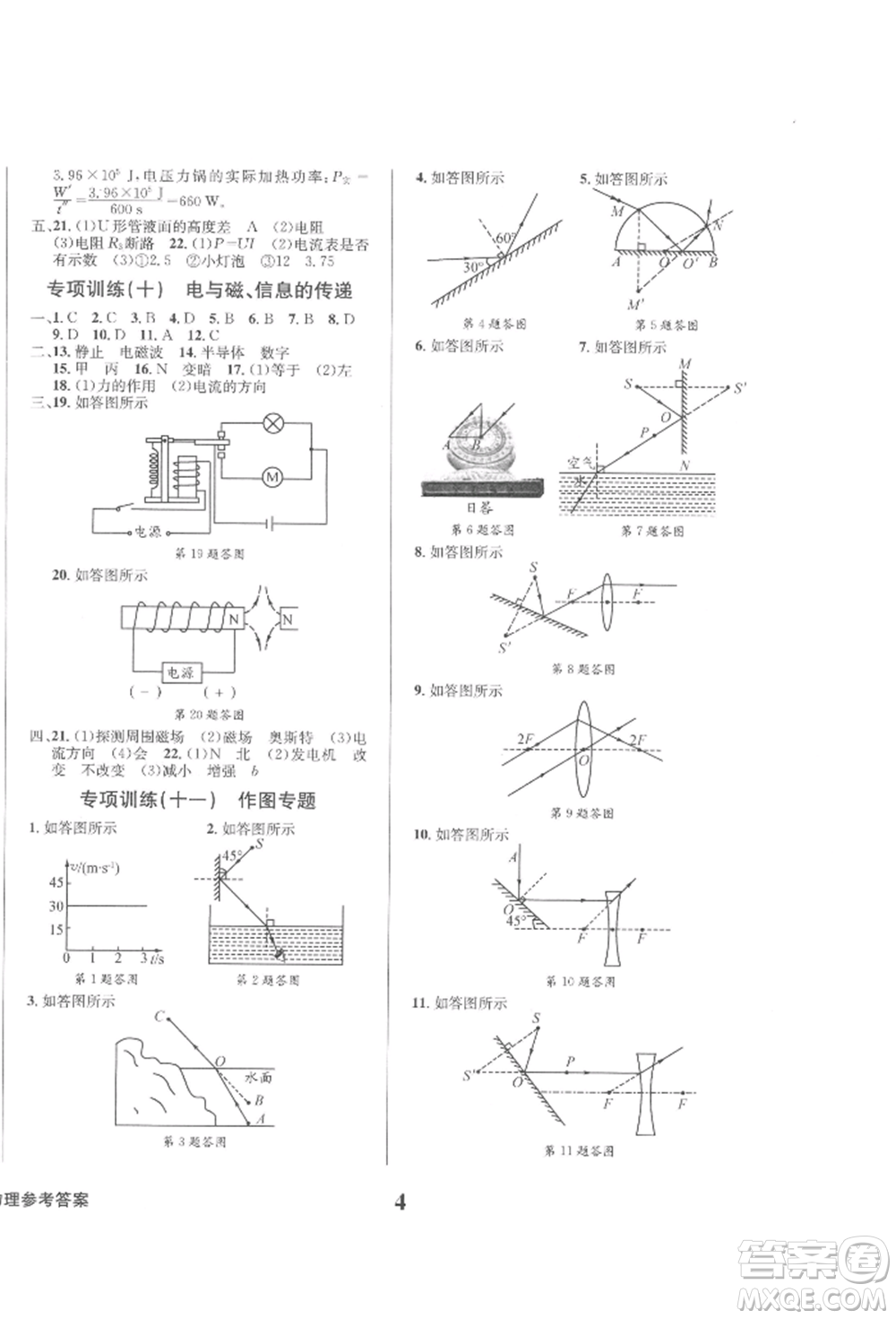 天地出版社2022學(xué)業(yè)質(zhì)量測(cè)試簿九年級(jí)物理下冊(cè)通用版參考答案