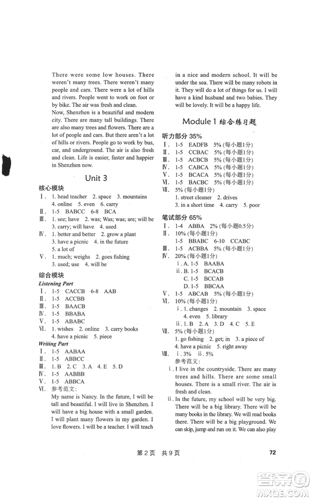 華中科技大學出版社2022課堂在線六年級下冊英語滬教版參考答案