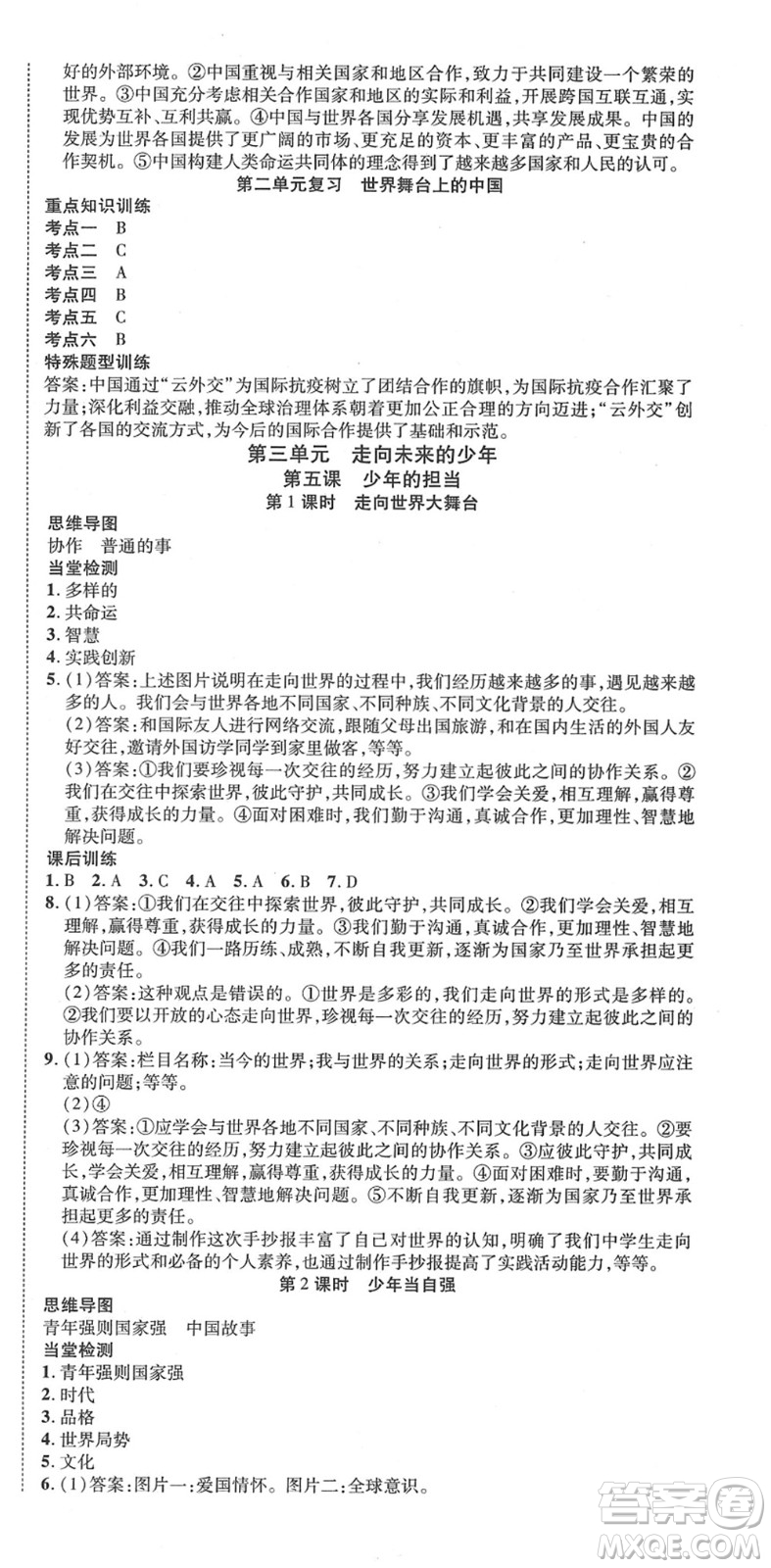 延邊教育出版社2022暢行課堂九年級道德與法治下冊RJB人教版山西專版答案